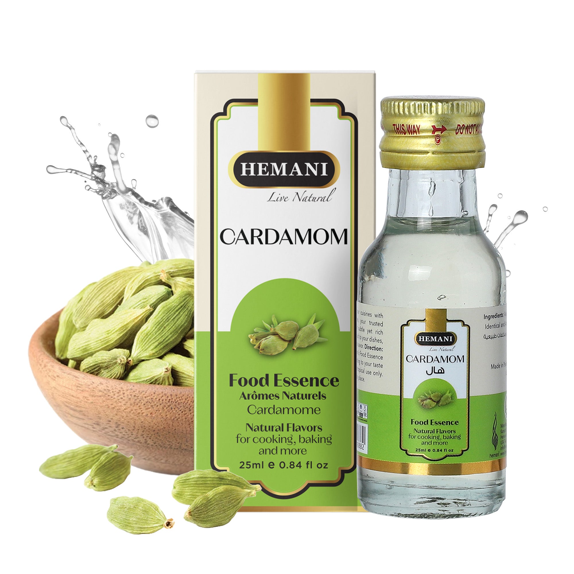 Hemani Cardamom Food Essence 25 ml - Halal, Natural, and Concentrated Cardamom Flavor for Indian Desserts, Drinks, and Recipes - Perfect for Gulab Jamun, Jalebi, and Barfi