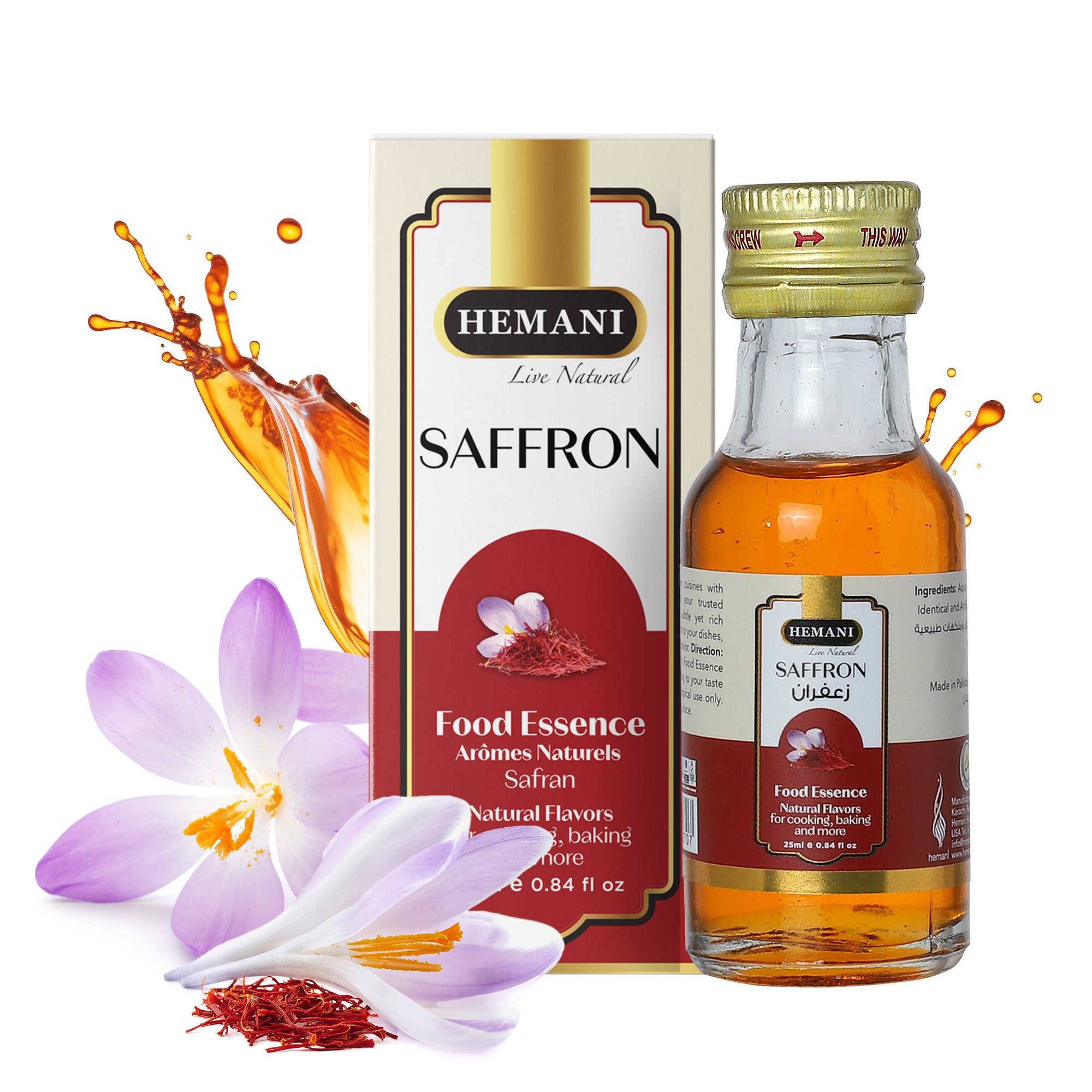 Hemani Saffron Food Essence 25 ml Halal - Natural, Concentrated, and Authentic Saffron Flavor for Cooking, Baking, and Making Delicious Indian, Middle Eastern, and Mediterranean Recipes