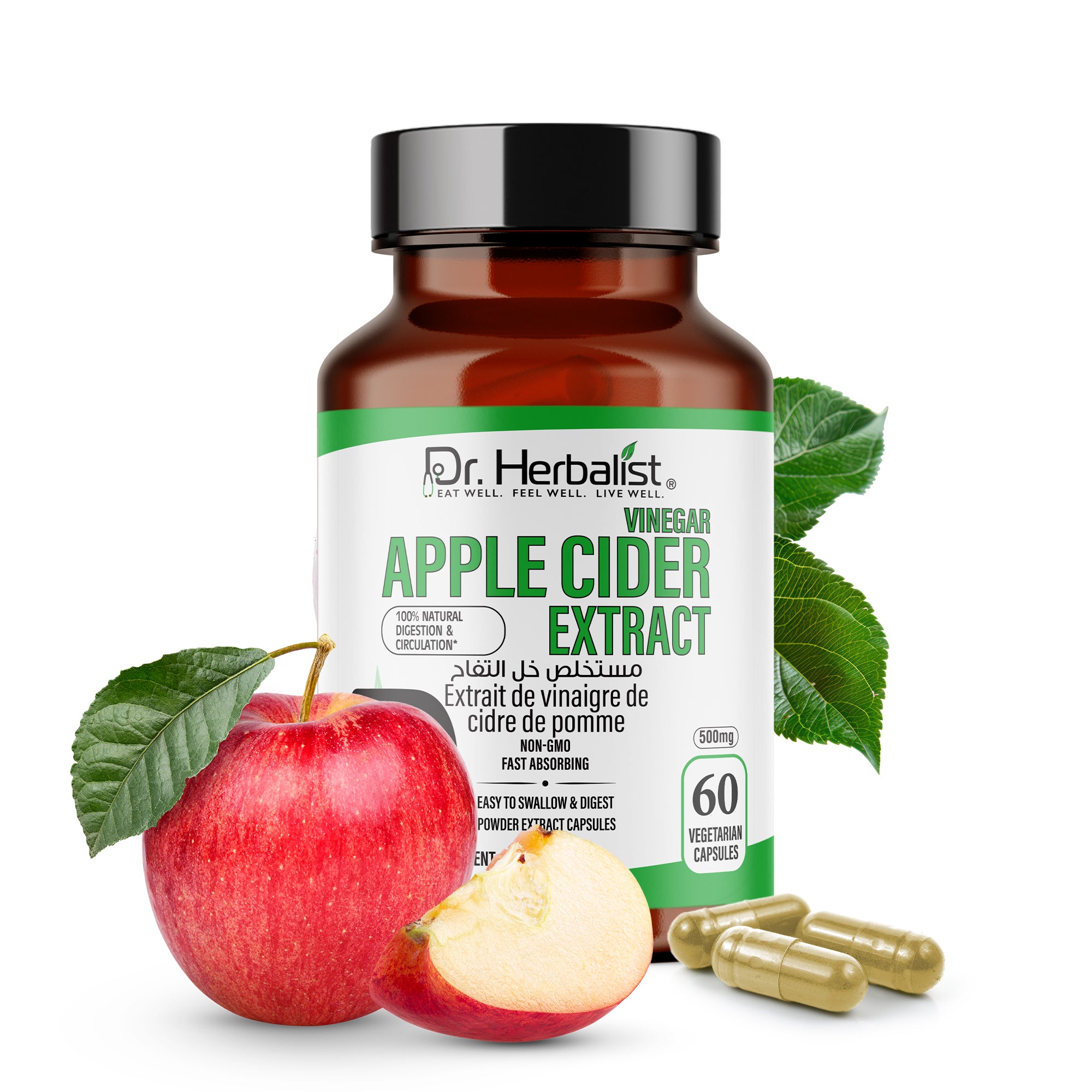 Dr. HERBALIST Apple Cider Vinegar Extract 500mg Capsules – Herbal Supplement for Daily Wellness Support | 60 Capsules