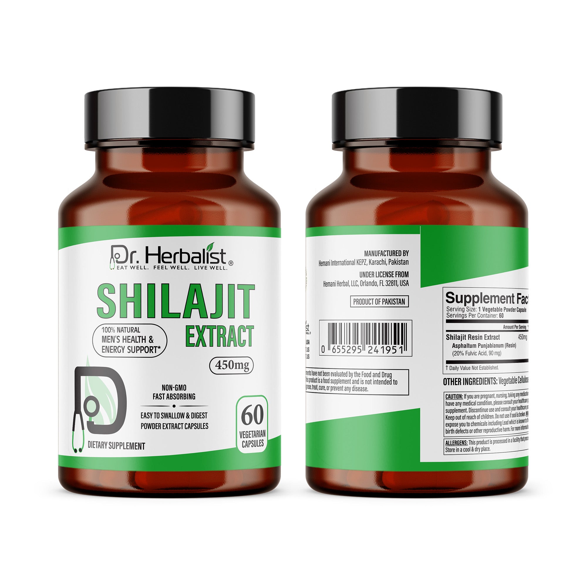 Dr. HERBALIST Shilajit Extract Capsules 450mg - Himalayan Mineral Resin with Fulvic Acid & 80+ Trace Minerals | Supports Energy Vitality & Stamina* | Halal, Vegan | 60ct