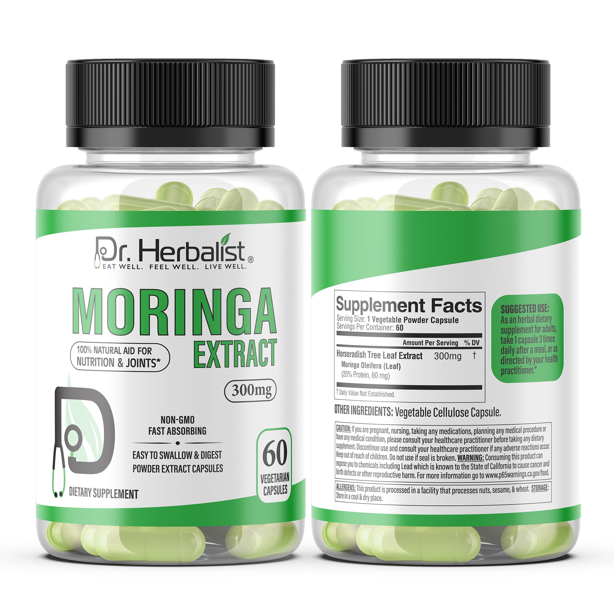 Dr. HERBALIST Moringa Extract Capsules 300mg - Moringa Oleifera Leaf Extract | Supports Daily Nutrition Antioxidant Wellness & Energy* | Halal, Vegan | 60ct
