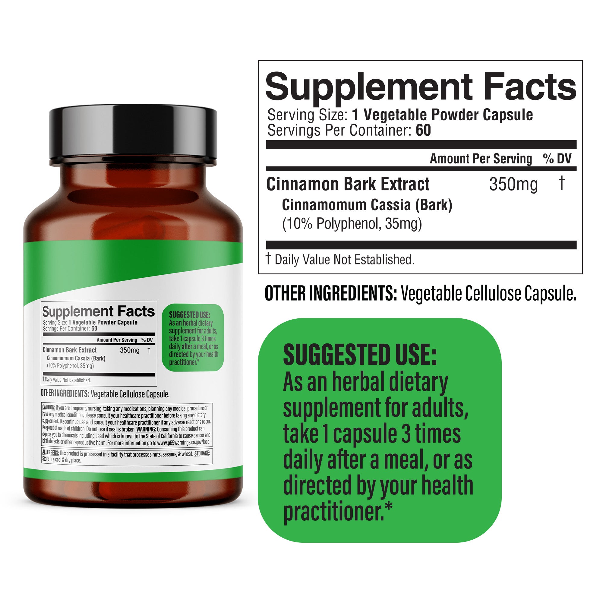 Dr. HERBALIST Cinnamon Extract Capsules 350mg - Cinnamomum Verum with Cinnamaldehyde & Polyphenols | Supports Metabolic Wellness & Daily Vitality* | Halal, Vegan | 60ct
