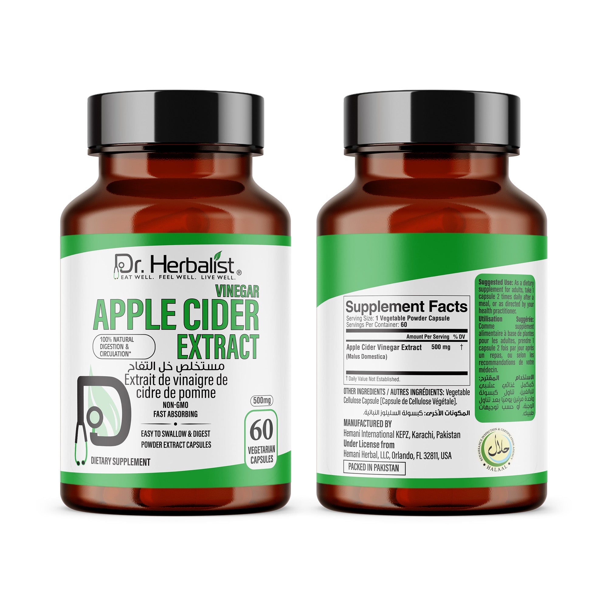 Dr. HERBALIST Apple Cider Vinegar Extract 500mg Capsules – Herbal Supplement for Daily Wellness Support | 60 Capsules
