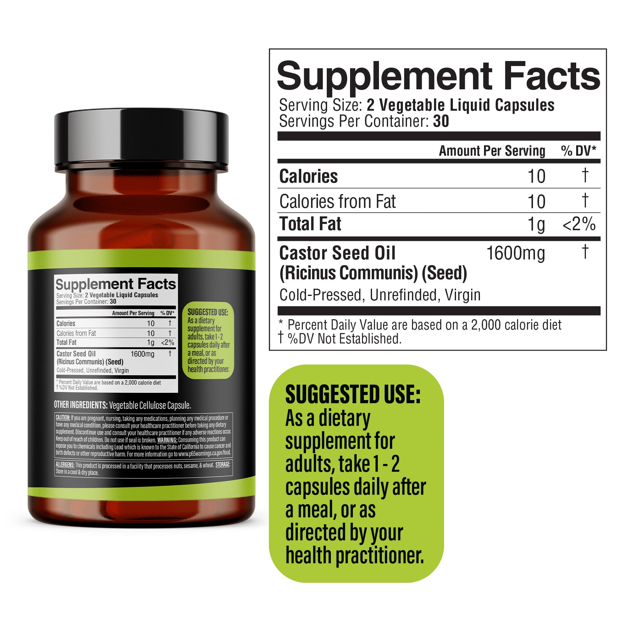 Dr. HERBALIST Castor Oil Capsules 1600mg - Cold Pressed Ricinus Communis Softgels | Supports Digestive Wellness & Hair Skin Vitality* | Halal, Non-GMO, Vegan | 60ct