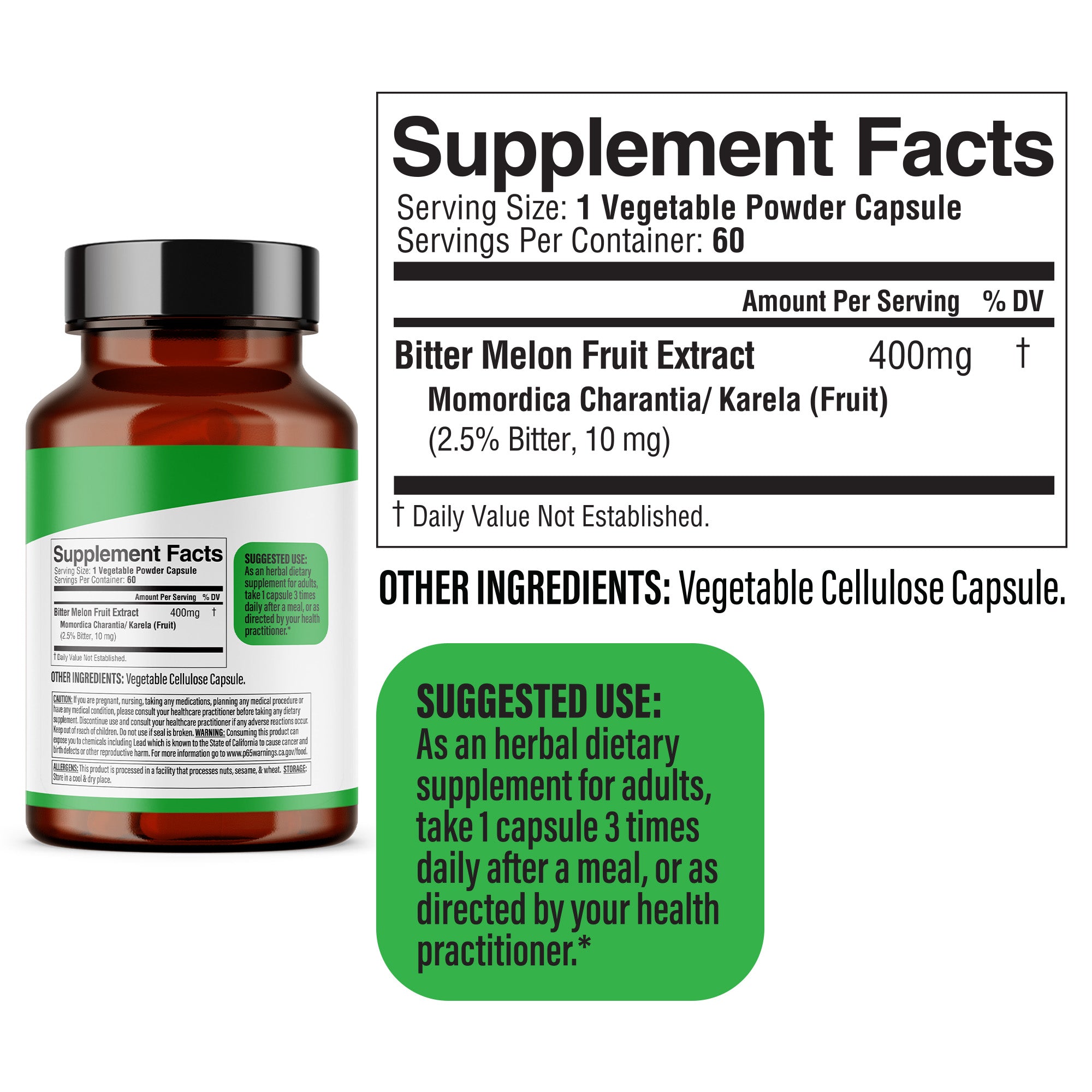 Dr. HERBALIST Bitter Melon Extract Capsules - 400mg, 60 Count | Boosts Immunity, Energy & Vitality | Supports Digestion & Blood Sugar Levels. (Equivalent to 4000mg Bitter Melon Powder)