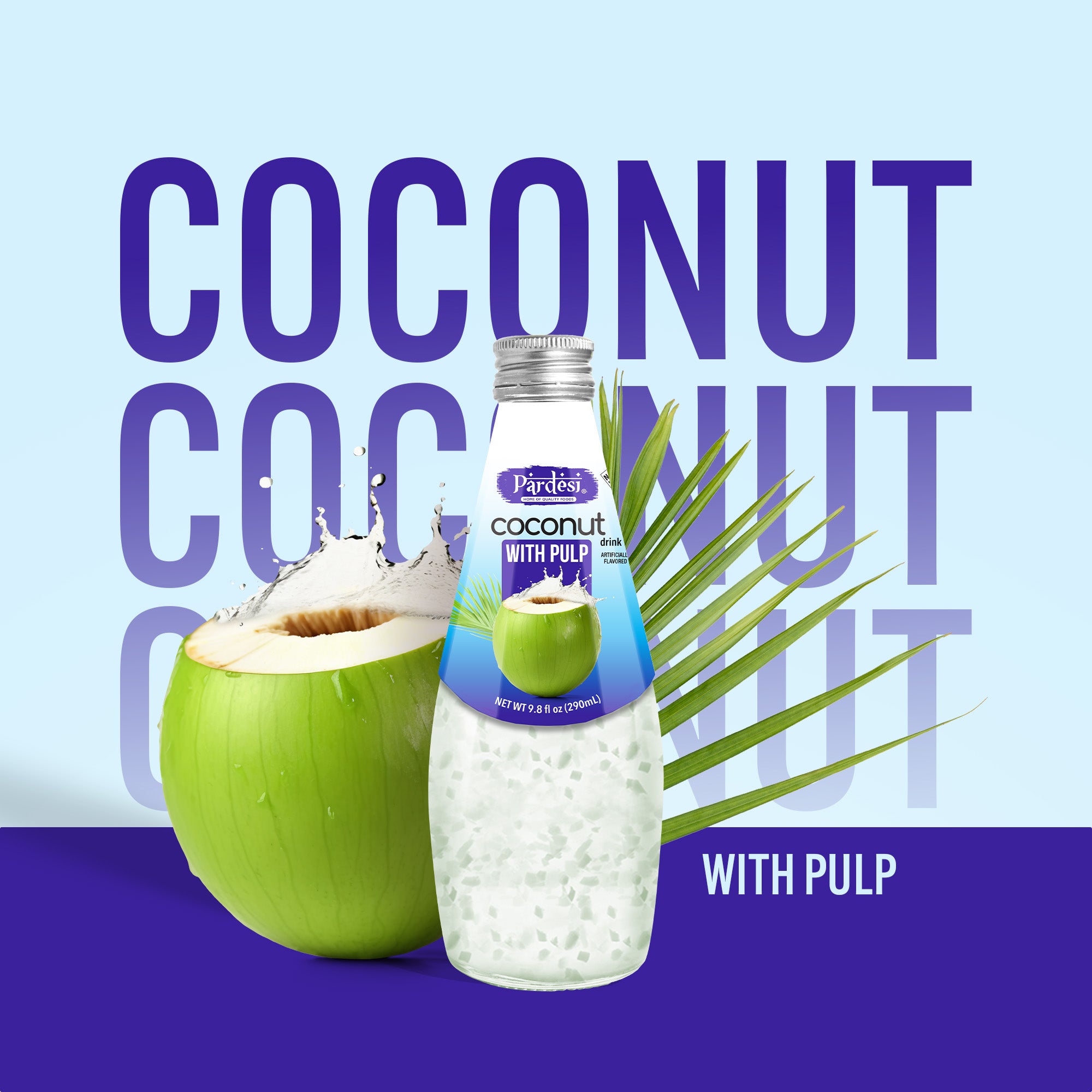 Pardesi Coconut with Pulp Basil Seed Drink 290mL - Refreshing Coconut with Pulp Beverage with Real Basil Seeds | Halal, Non-GMO, Vegan | Ready to Drink