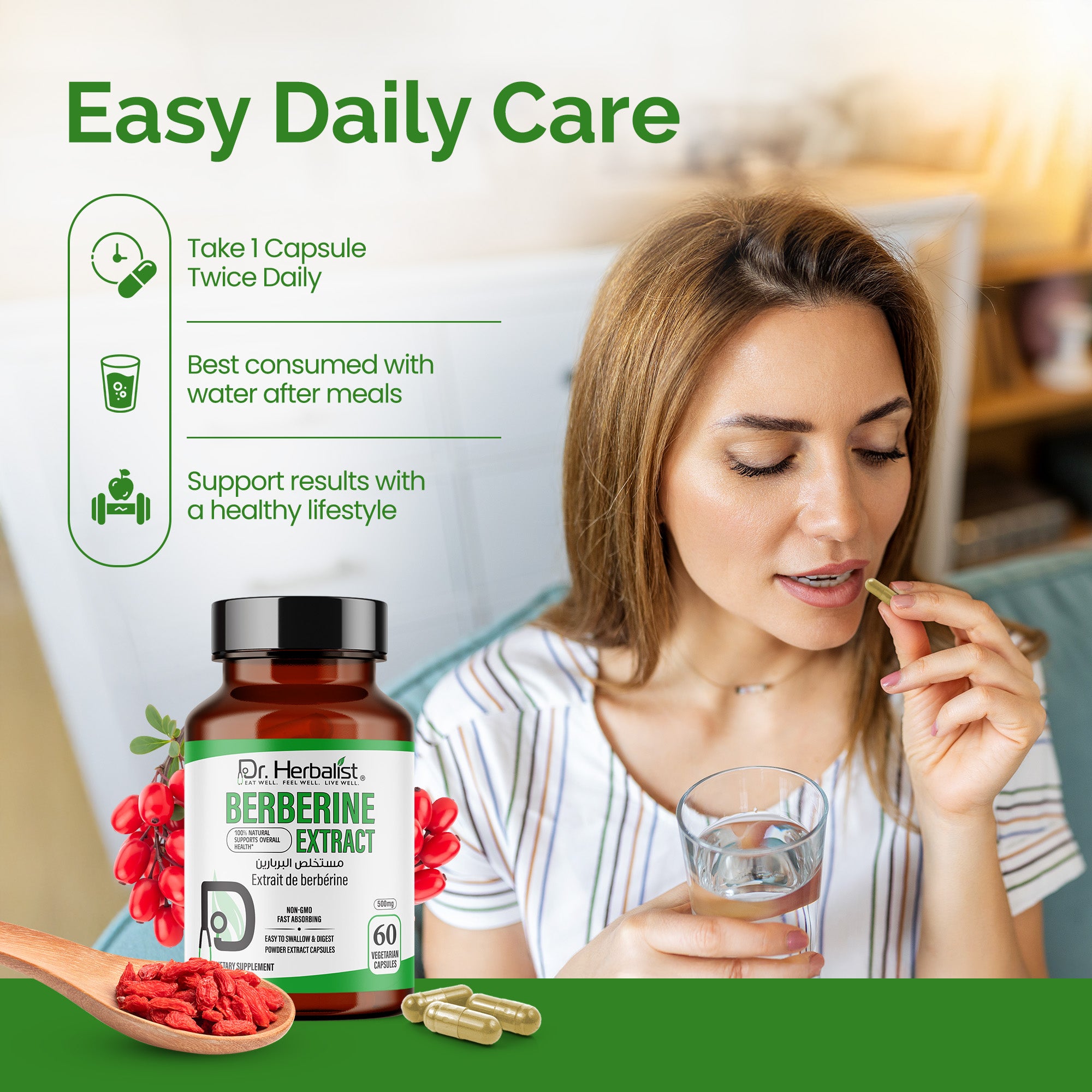 Dr. HERBALIST Berberine 500mg Capsules – Pure Berberine HCl Supplement | Supports Metabolic & Glucose Health | Herbal Formula | 60 Capsules