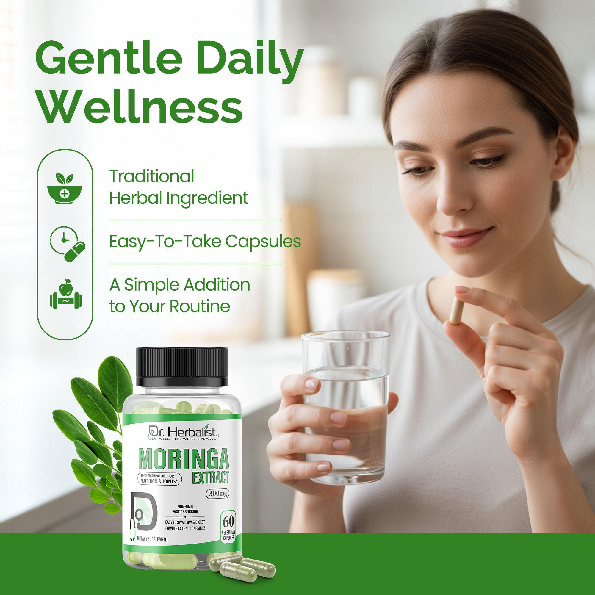 Dr. HERBALIST Moringa Extract Capsules 300mg - Moringa Oleifera Leaf Extract | Supports Daily Nutrition Antioxidant Wellness & Energy* | Halal, Vegan | 60ct