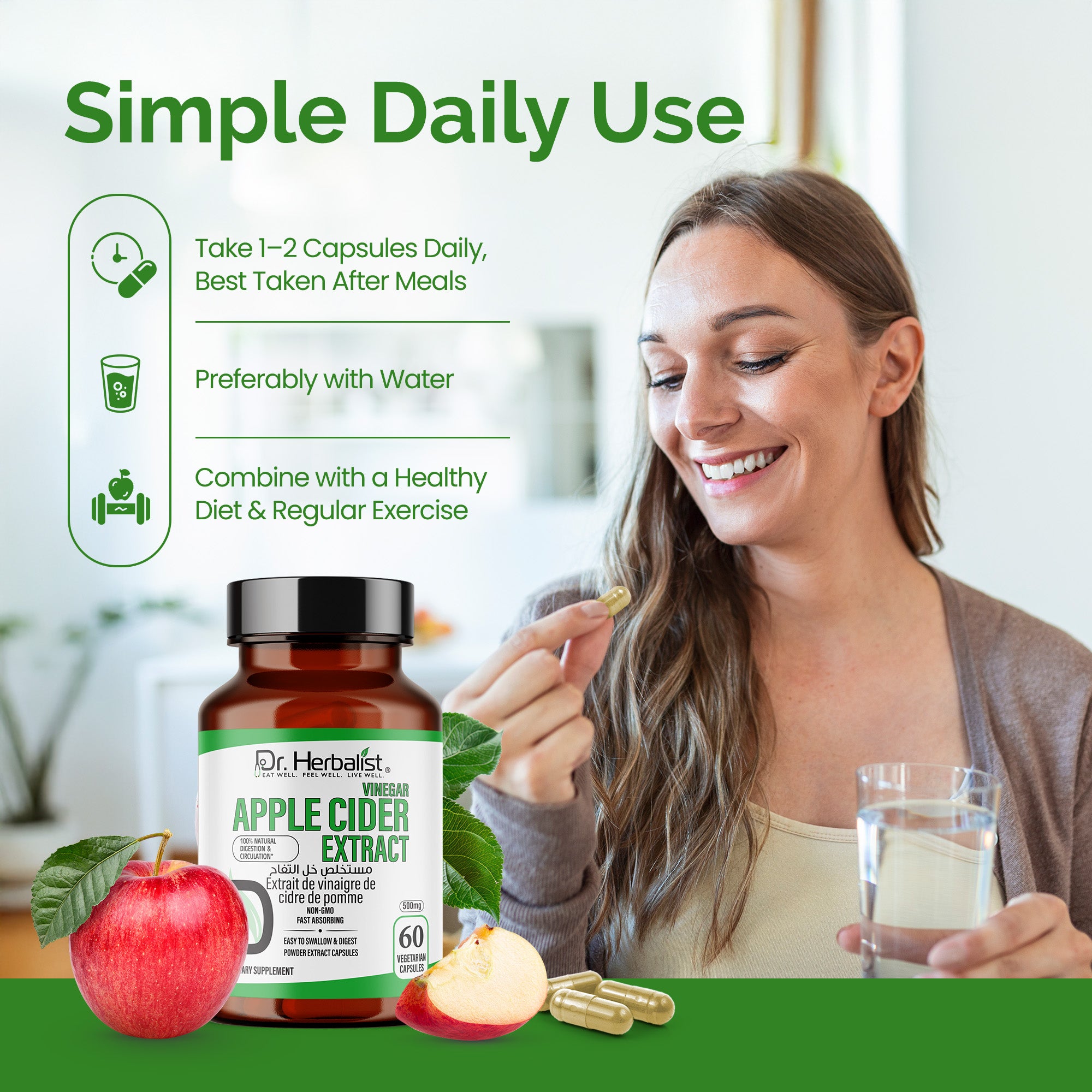 Dr. HERBALIST Apple Cider Vinegar Extract 500mg Capsules – Herbal Supplement for Daily Wellness Support | 60 Capsules