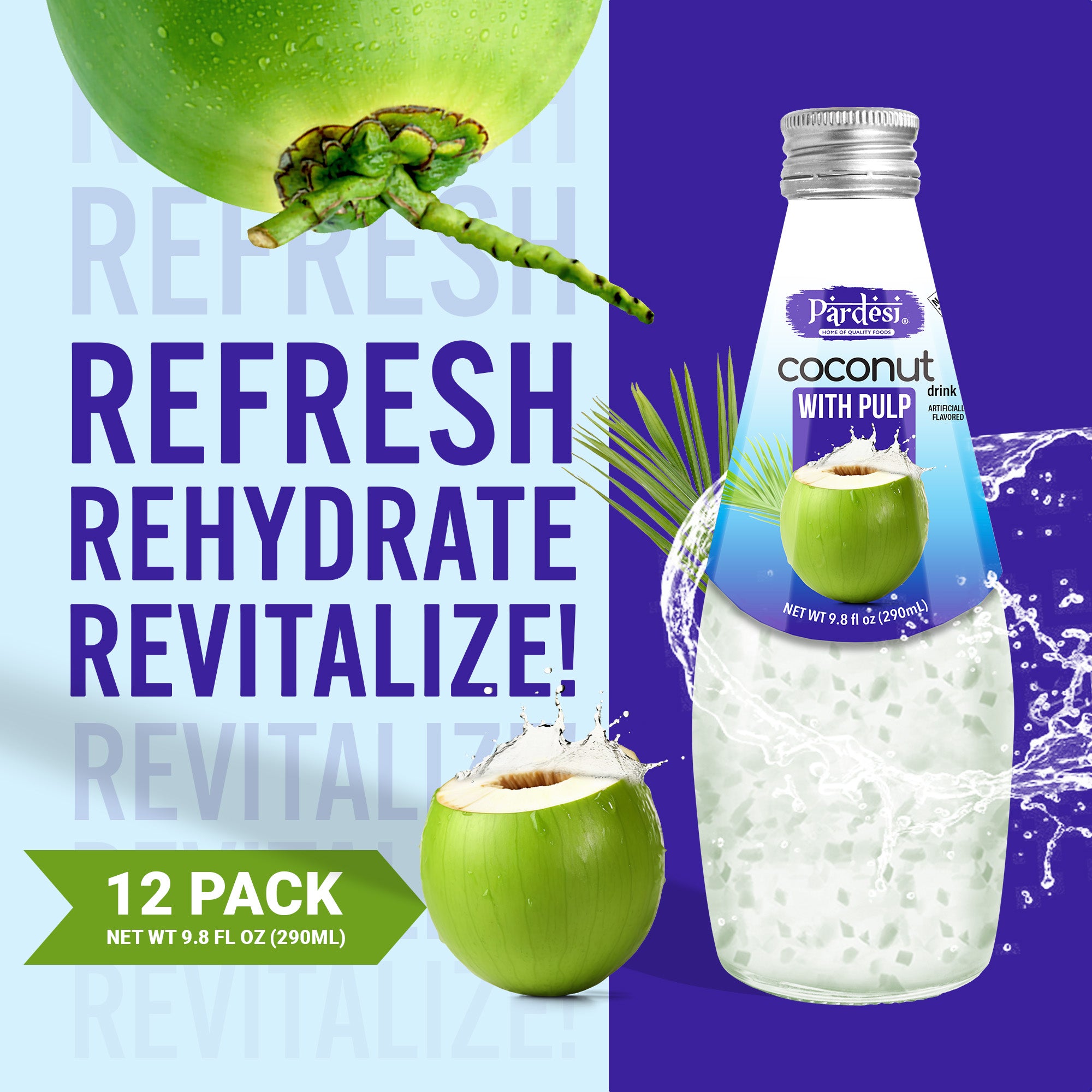 Pardesi Coconut with Pulp Basil Seed Drink 290mL - Refreshing Coconut with Pulp Beverage with Real Basil Seeds | Halal, Non-GMO, Vegan | Ready to Drink