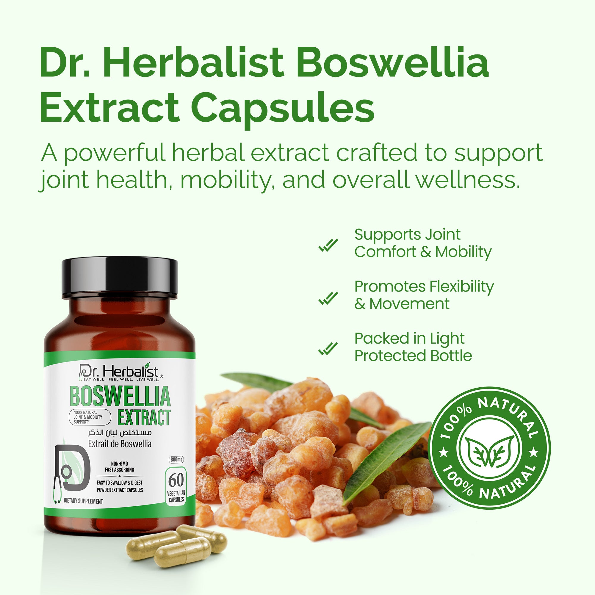 Dr. HERBALIST Boswellia Extract Capsules 500mg - Boswellia Serrata with Boswellic Acids | Supports Joint Comfort Mobility & Flexibility* | Halal, Vegan | 60ct