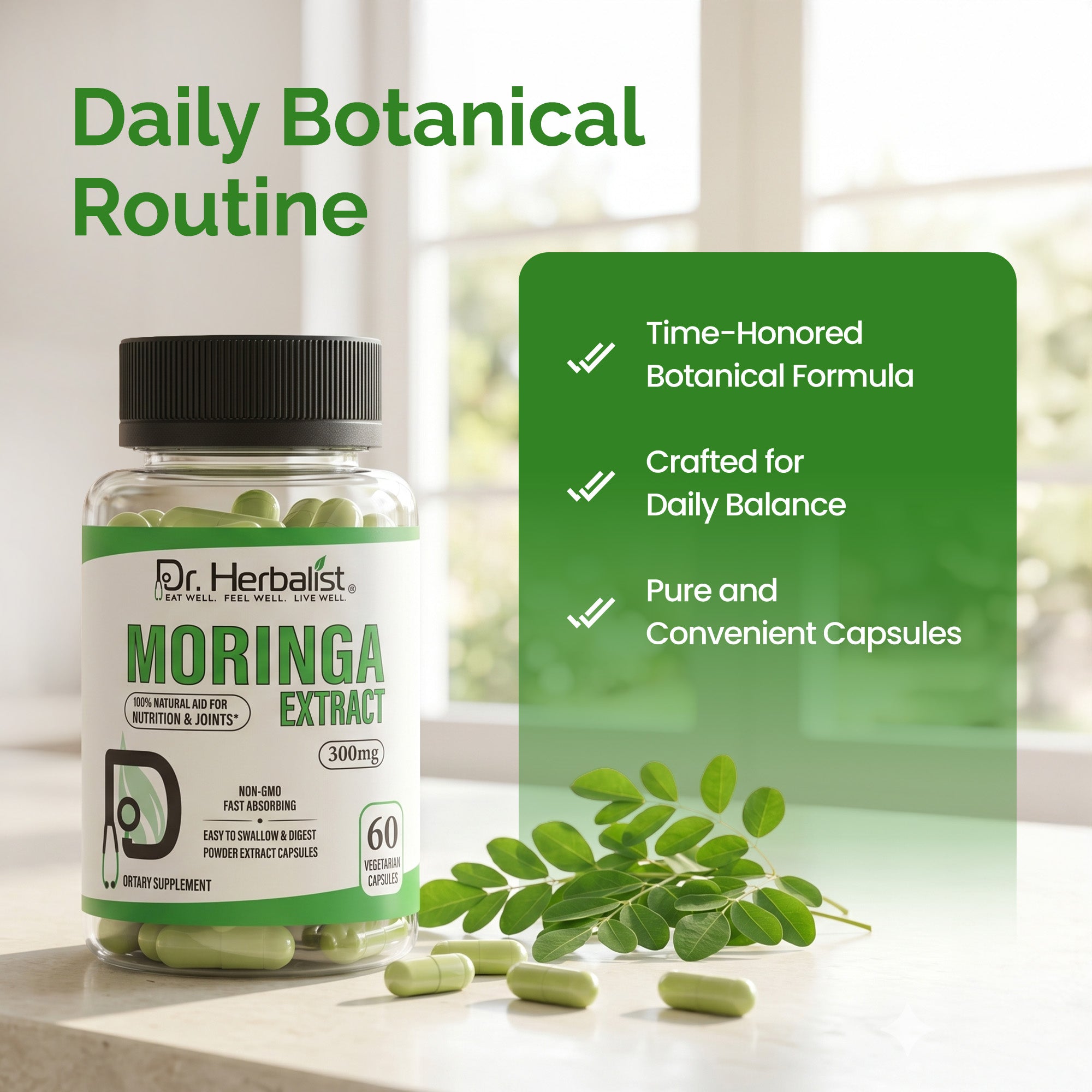 Dr. HERBALIST Moringa Extract Capsules 300mg - Moringa Oleifera Leaf Extract | Supports Daily Nutrition Antioxidant Wellness & Energy* | Halal, Vegan | 60ct