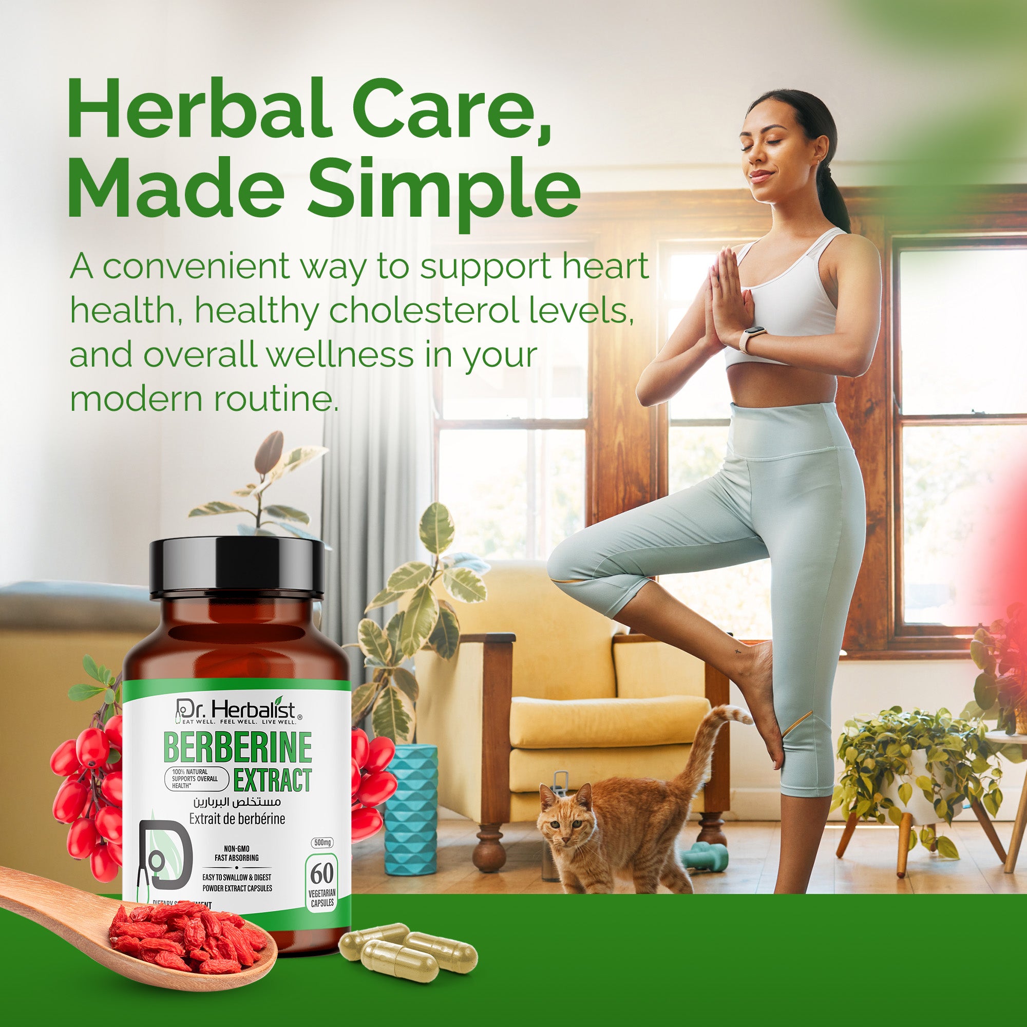Dr. HERBALIST Berberine 500mg Capsules – Pure Berberine HCl Supplement | Supports Metabolic & Glucose Health | Herbal Formula | 60 Capsules