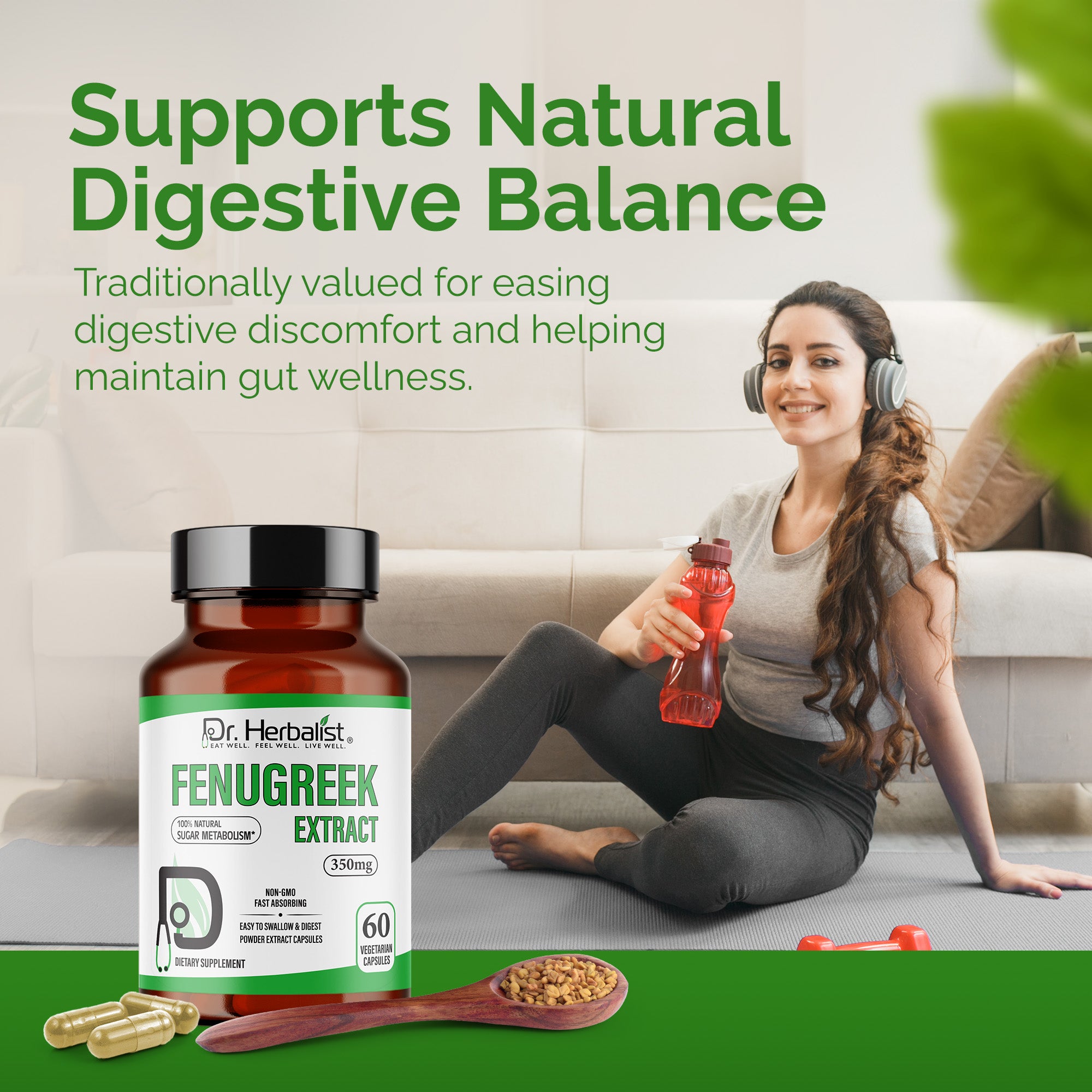 Dr. HERBALIST Fenugreek Extract Capsules 350mg - Trigonella Foenum-Graecum with Saponins & 4-Hydroxyisoleucine | Supports Digestive Comfort & Women's Wellness* | Halal, Vegan | 60ct