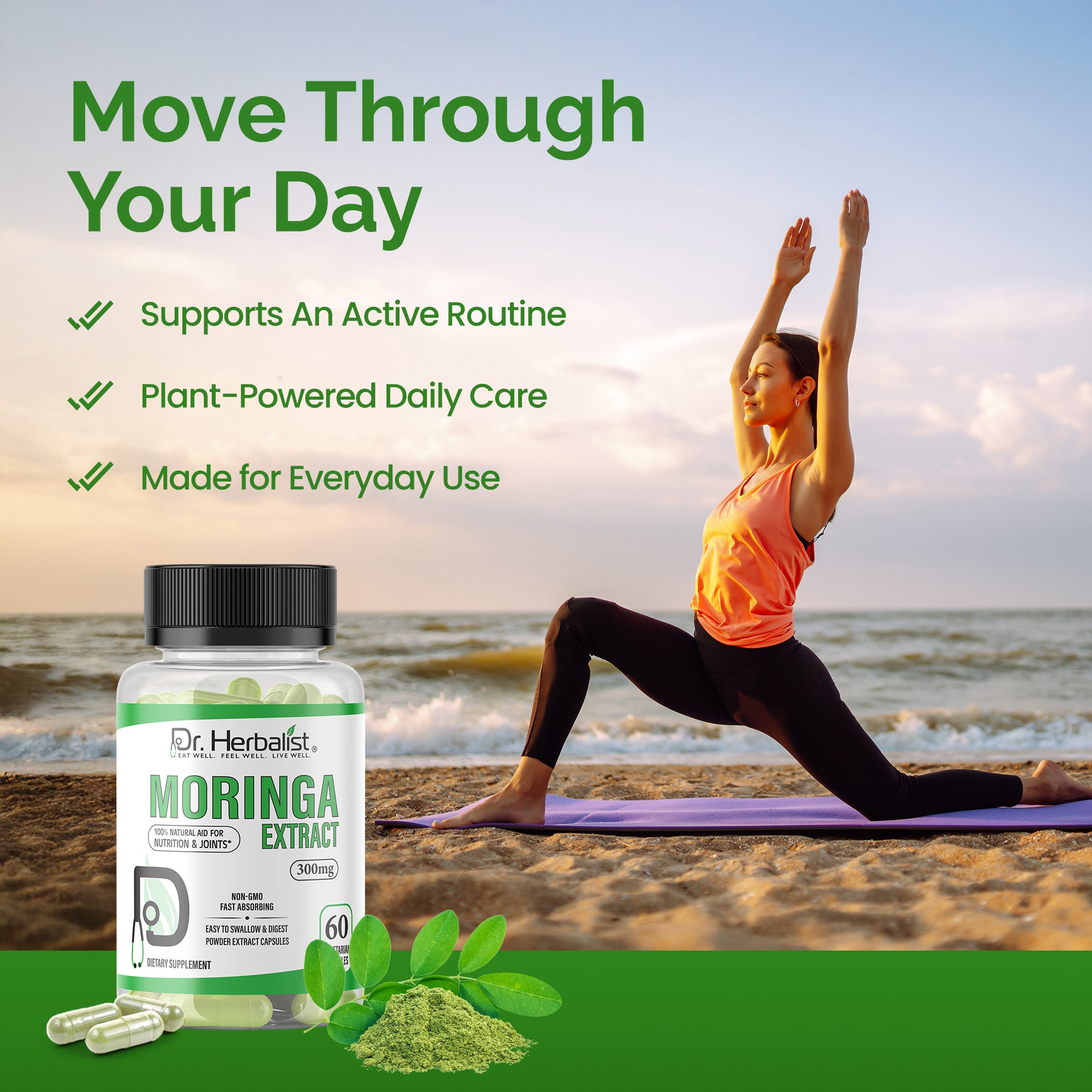 Dr. HERBALIST Moringa Extract Capsules 300mg - Moringa Oleifera Leaf Extract | Supports Daily Nutrition Antioxidant Wellness & Energy* | Halal, Vegan | 60ct