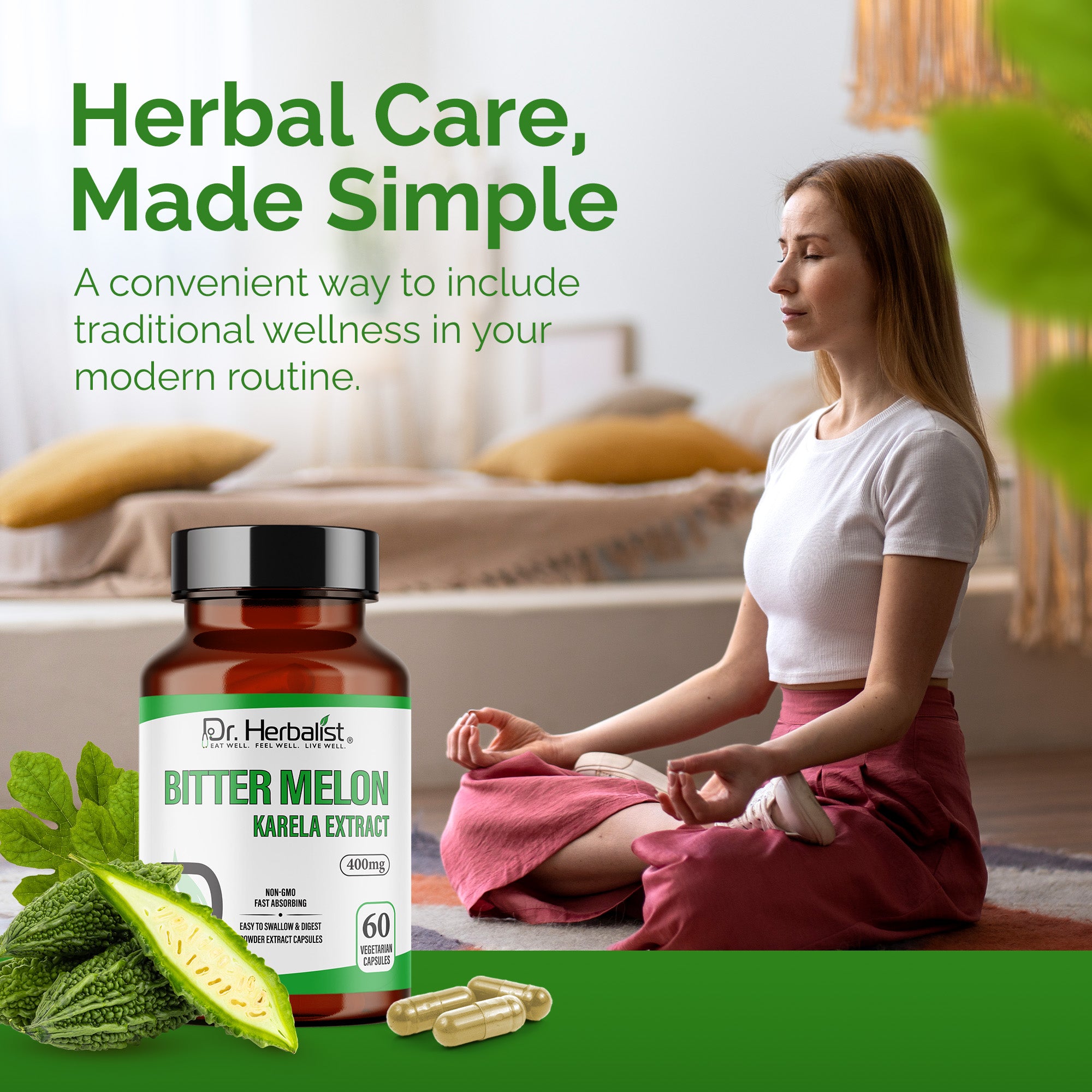 Dr. HERBALIST Bitter Melon Extract Capsules - 400mg, 60 Count | Boosts Immunity, Energy & Vitality | Supports Digestion & Blood Sugar Levels. (Equivalent to 4000mg Bitter Melon Powder)