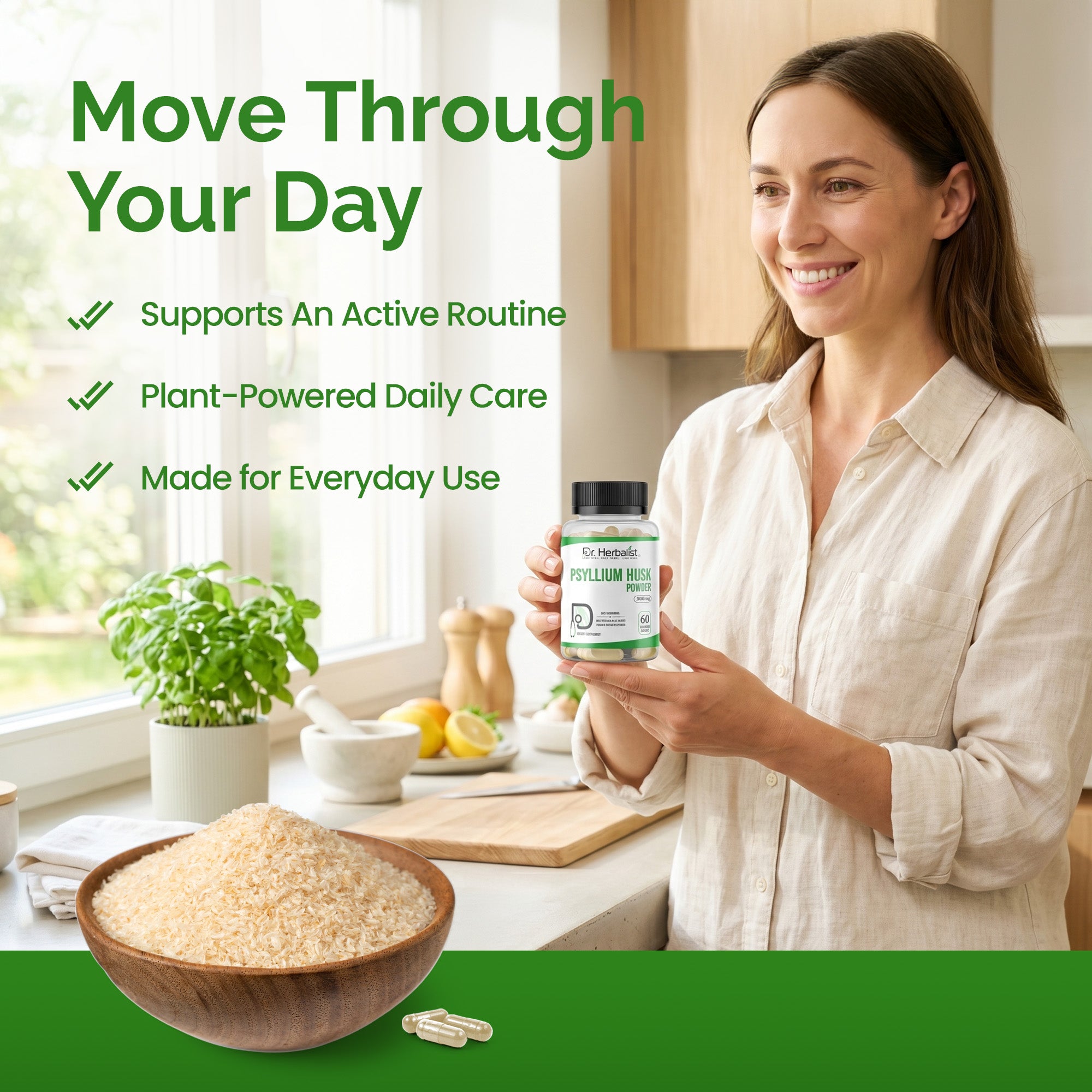 Dr. HERBALIST Psyllium Husk Extract Capsules - Plantago Ovata Soluble Fiber | Supports Digestive Regularity & Gut Wellness* | No Grit, No Mixing | Halal, Vegan | 60ct