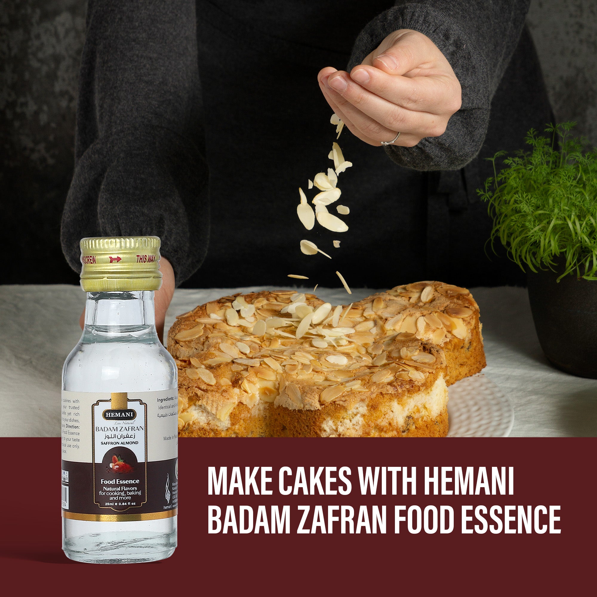 Hemani Badam Zafran Food Essence 25 ml Halal- Concentrated Almond Saffron Flavor for Indian Desserts, Recipes, and Traditional Sweets - Perfect for Kulfi, Barfi, Halwa, and More