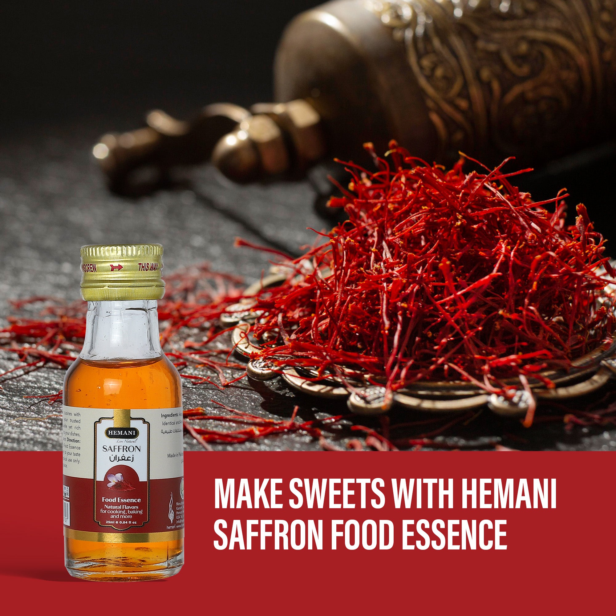 Hemani Saffron Food Essence 25 ml Halal - Natural, Concentrated, and Authentic Saffron Flavor for Cooking, Baking, and Making Delicious Indian, Middle Eastern, and Mediterranean Recipes