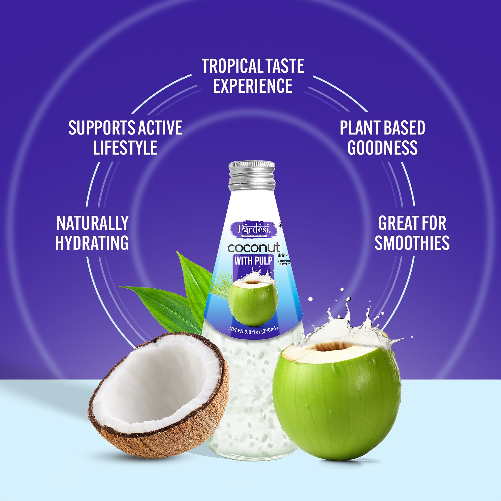 Pardesi Coconut with Pulp Basil Seed Drink 290mL - Refreshing Coconut with Pulp Beverage with Real Basil Seeds | Halal, Non-GMO, Vegan | Ready to Drink
