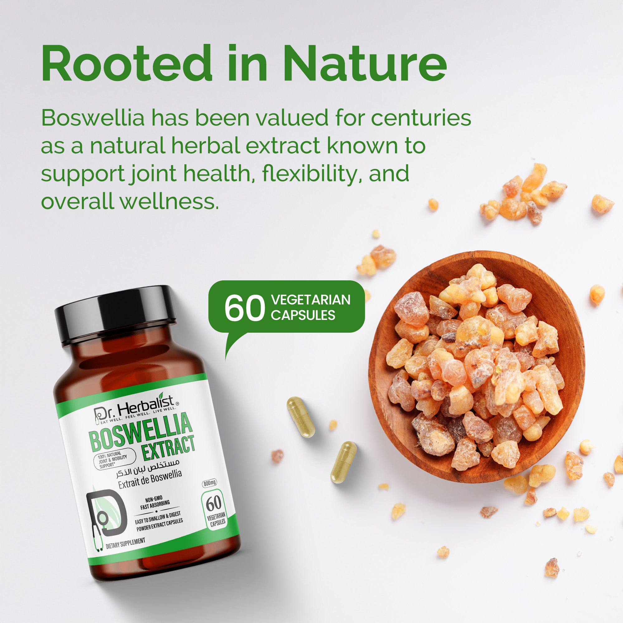 Dr. HERBALIST Boswellia Extract Capsules 500mg - Boswellia Serrata with Boswellic Acids | Supports Joint Comfort Mobility & Flexibility* | Halal, Vegan | 60ct