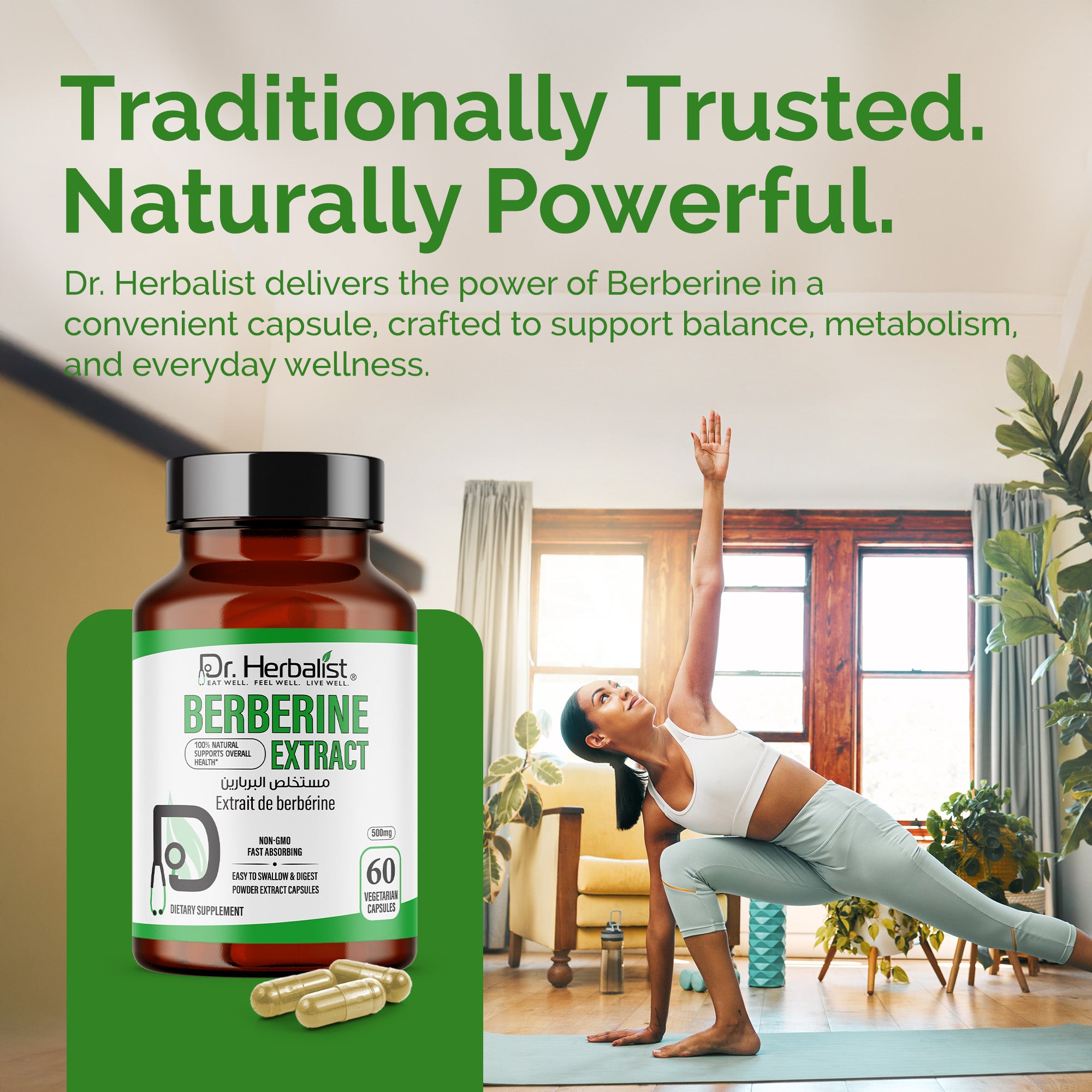 Dr. HERBALIST Berberine 500mg Capsules – Pure Berberine HCl Supplement | Supports Metabolic & Glucose Health | Herbal Formula | 60 Capsules