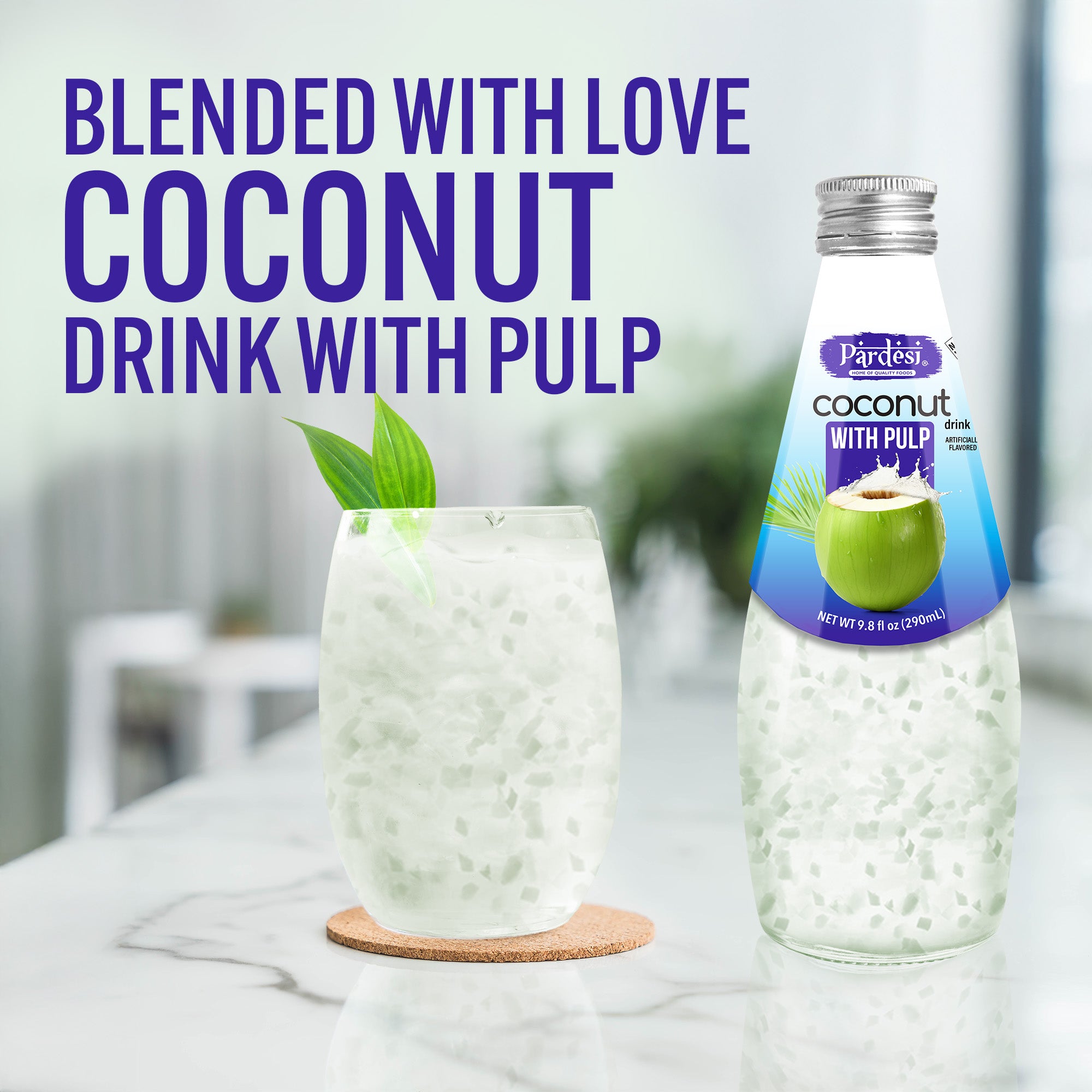 Pardesi Coconut with Pulp Basil Seed Drink 290mL - Refreshing Coconut with Pulp Beverage with Real Basil Seeds | Halal, Non-GMO, Vegan | Ready to Drink