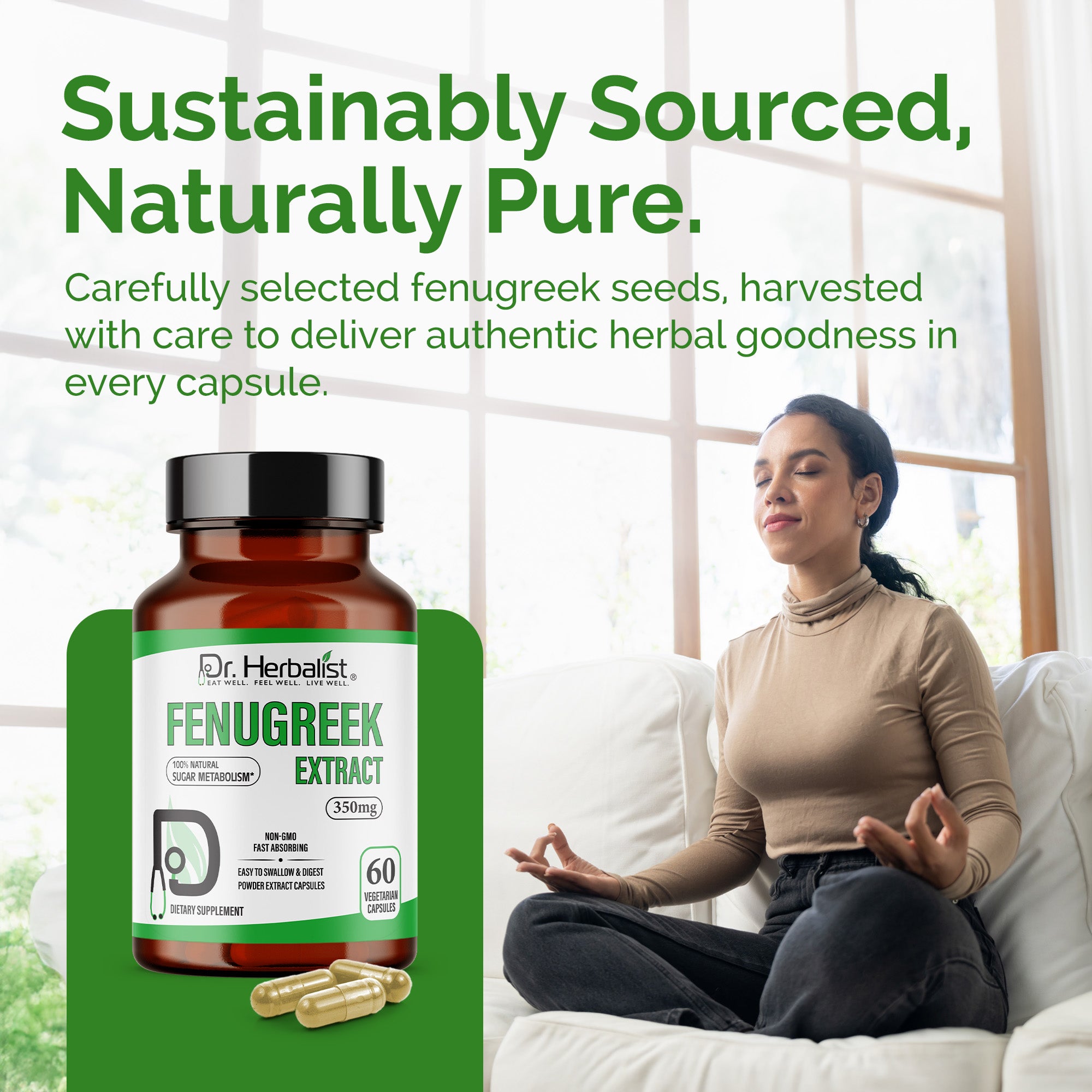 Dr. HERBALIST Fenugreek Extract Capsules 350mg - Trigonella Foenum-Graecum with Saponins & 4-Hydroxyisoleucine | Supports Digestive Comfort & Women's Wellness* | Halal, Vegan | 60ct