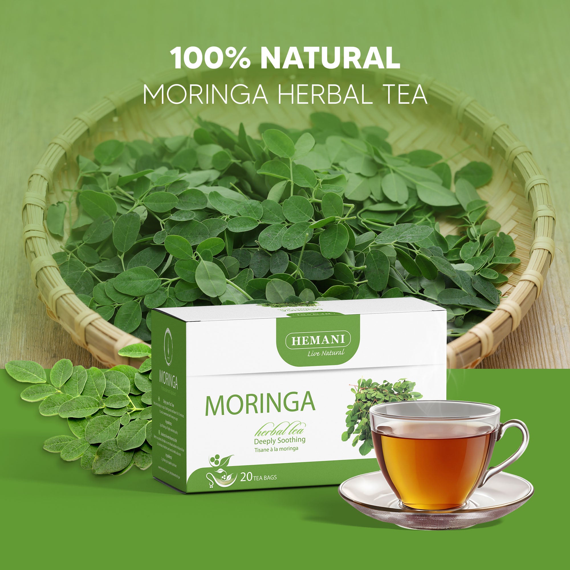 Hemani Moringa Leaf Tea - 20 Tea Bags, Halal Certified | 100% Natural Herbal Tea for Energy, Vitality & Wellness Support | Rich in Antioxidants & Nutrients | Caffeine-Free, Vegan-Friendly