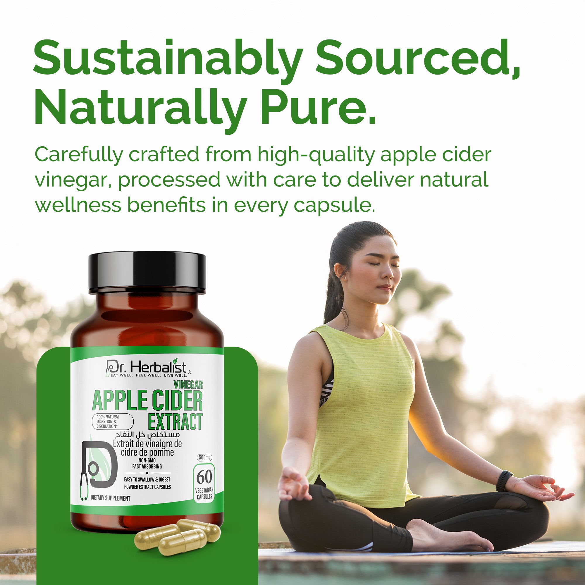 Dr. HERBALIST Apple Cider Vinegar Extract 500mg Capsules – Herbal Supplement for Daily Wellness Support | 60 Capsules