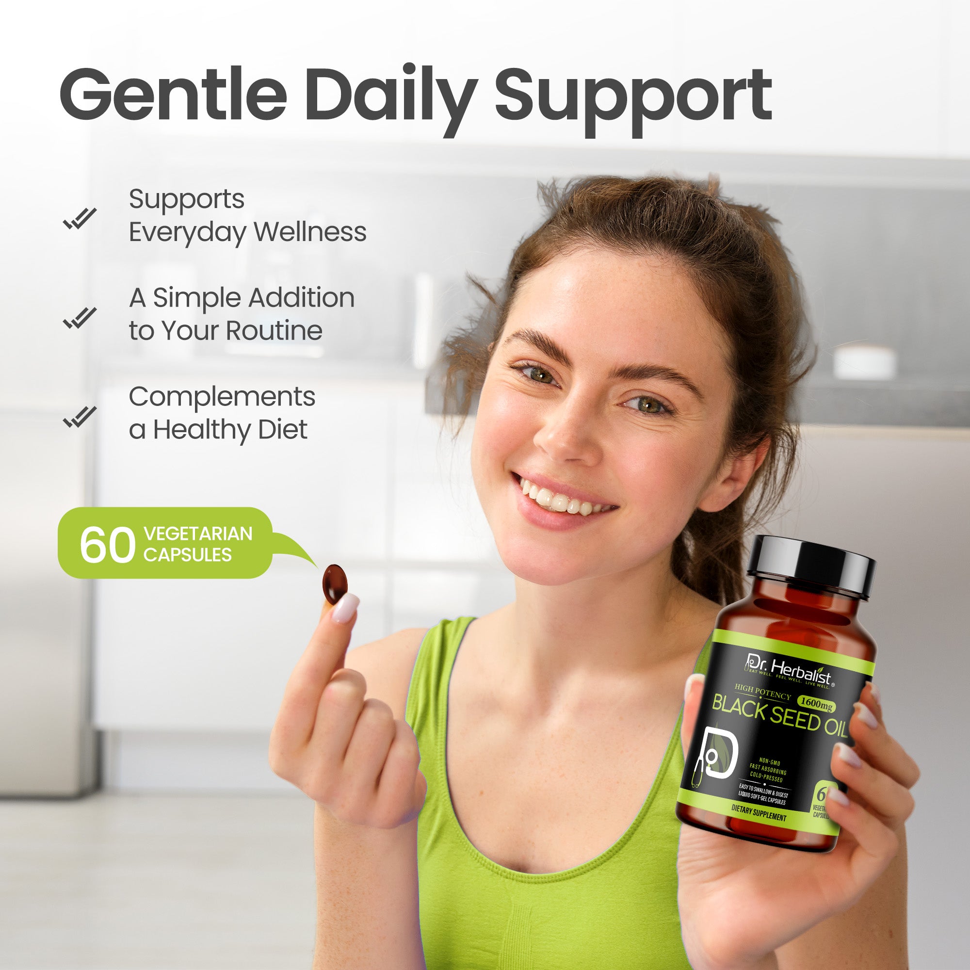 Dr. HERBALIST Black Seed Oil Capsules 1600mg - Cold Pressed Nigella Sativa Softgels with Thymoquinone | Supports Overall Wellness & Immune Vitality* | Halal, Non-GMO | 60ct