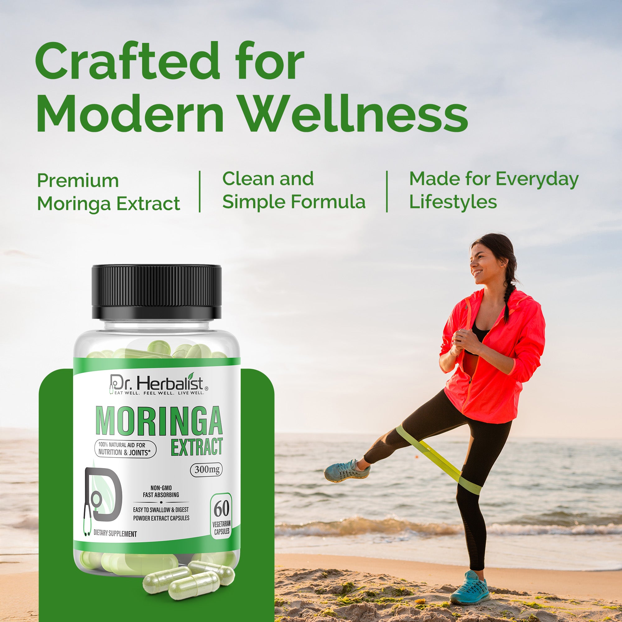 Dr. HERBALIST Moringa Extract Capsules 300mg - Moringa Oleifera Leaf Extract | Supports Daily Nutrition Antioxidant Wellness & Energy* | Halal, Vegan | 60ct