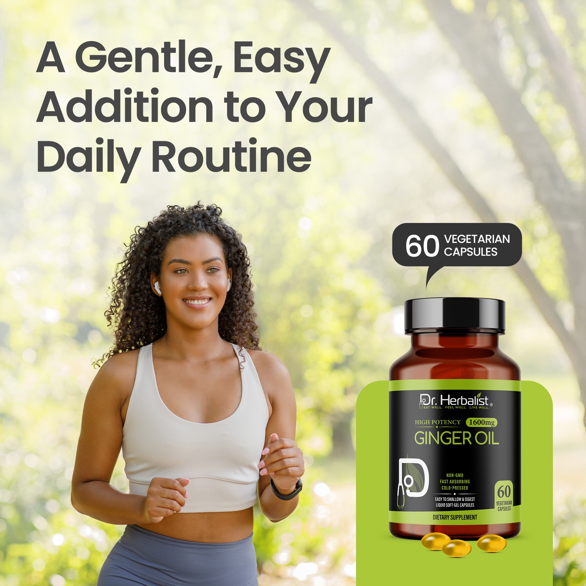 Dr. HERBALIST Ginger Oil Capsules 1600mg - Cold Pressed Zingiber Officinale with Gingerols & Shogaols | Supports Digestive Comfort & Joint Wellness* | Halal, Vegan | 60ct