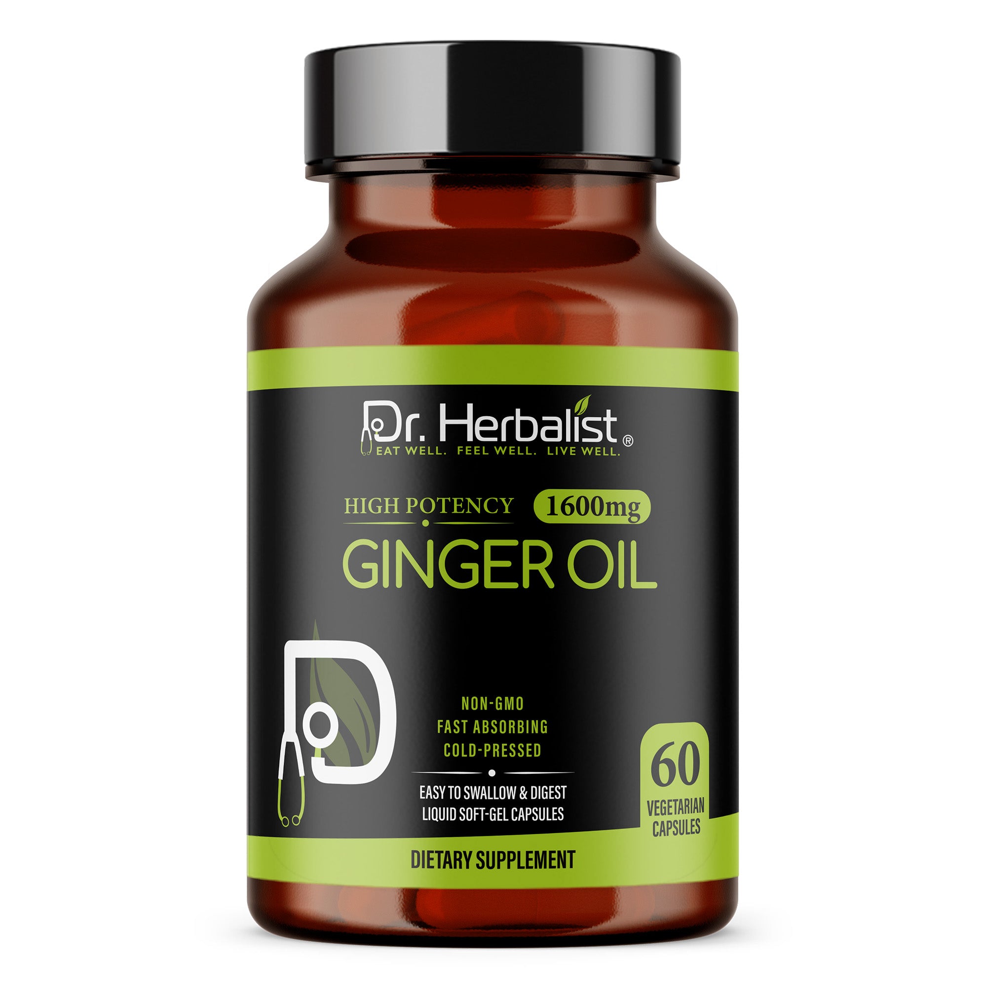 Dr. HERBALIST Ginger Oil Capsules 1600mg - Cold Pressed Zingiber Officinale with Gingerols & Shogaols | Supports Digestive Comfort & Joint Wellness* | Halal, Vegan | 60ct