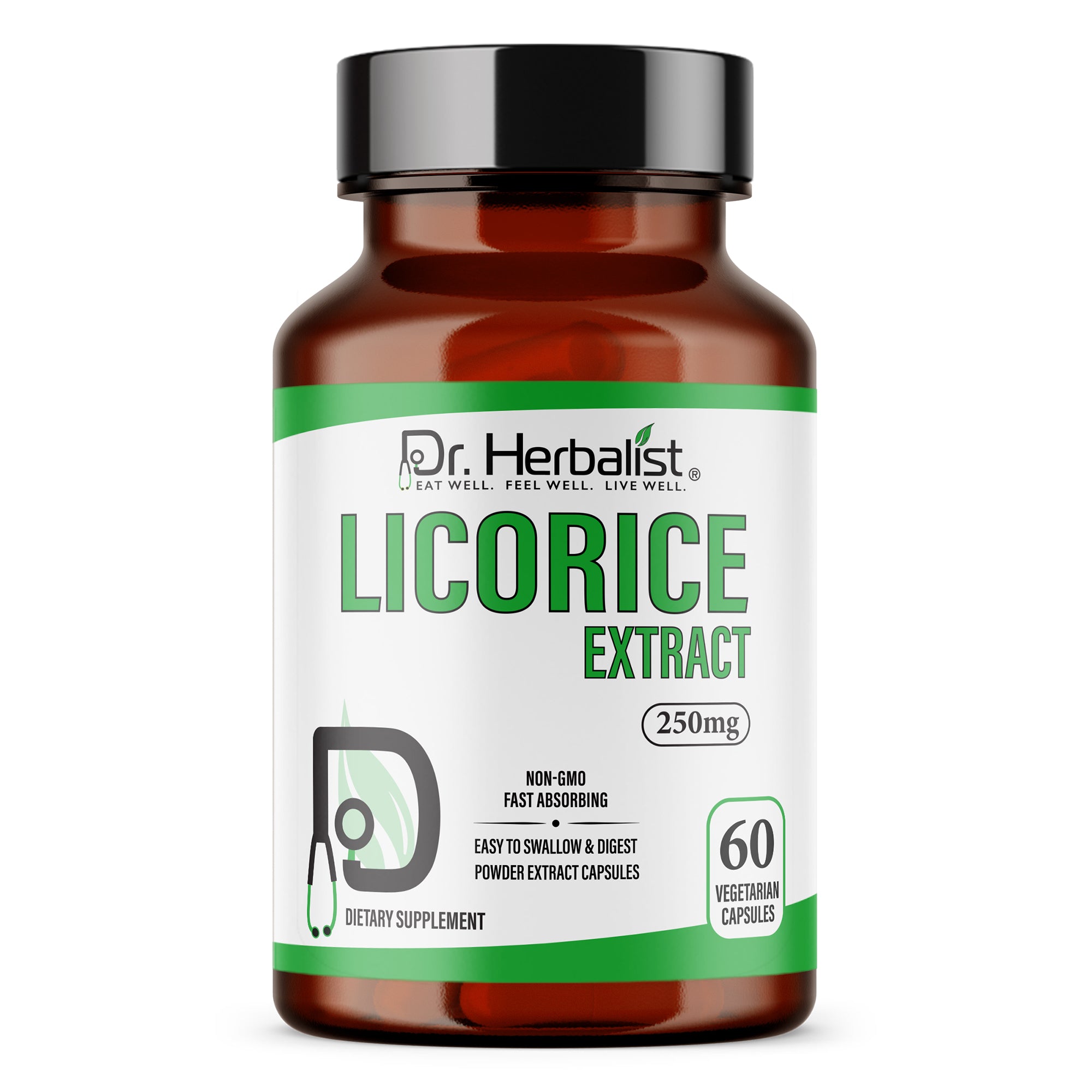 Dr. HERBALIST Licorice Extract Capsules 250mg - Glycyrrhiza Glabra with Glycyrrhizin | Supports Digestive Comfort & Respiratory Wellness* | Halal, Vegan | 60ct