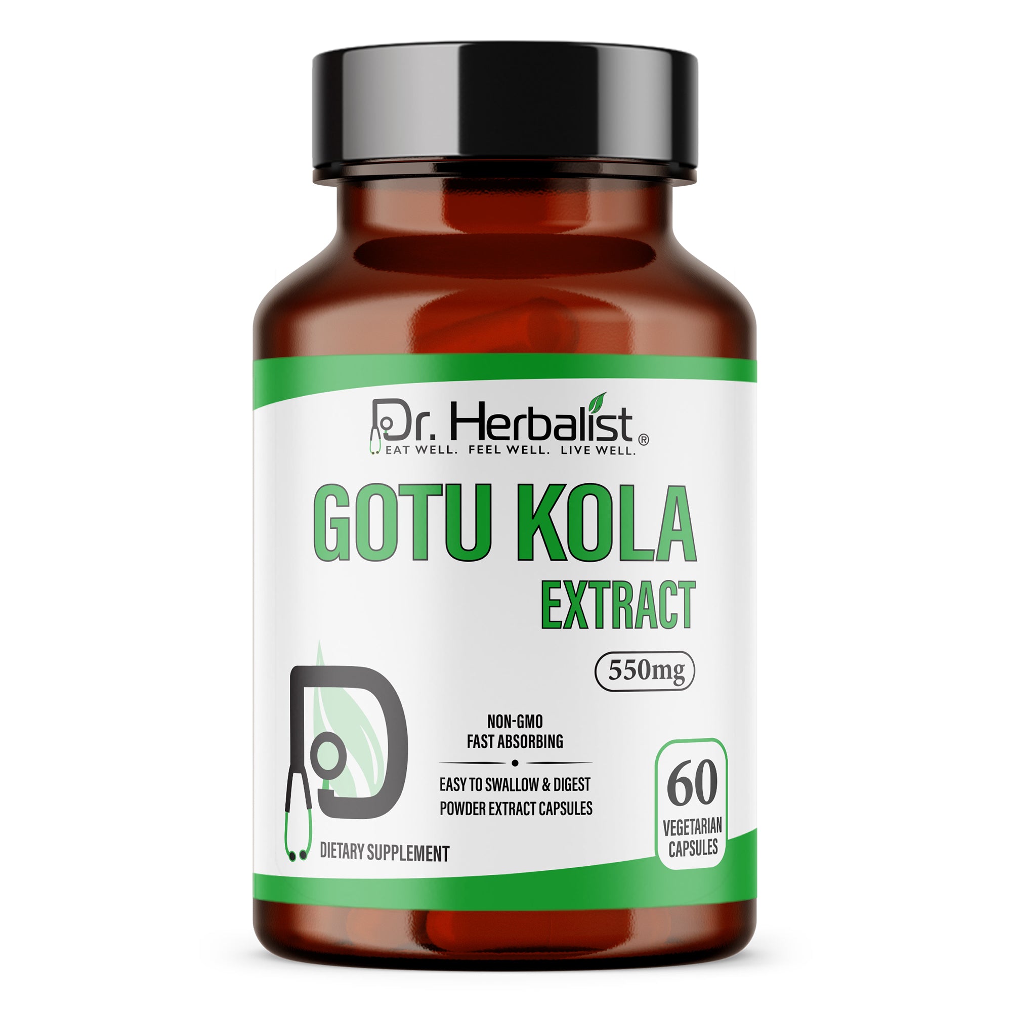 Dr. HERBALIST Gotu Kola Extract Capsules 550mg - Centella Asiatica with Asiaticoside & Triterpenoids | Supports Cognitive Function & Skin Wellness* | Halal, Vegan | 60ct