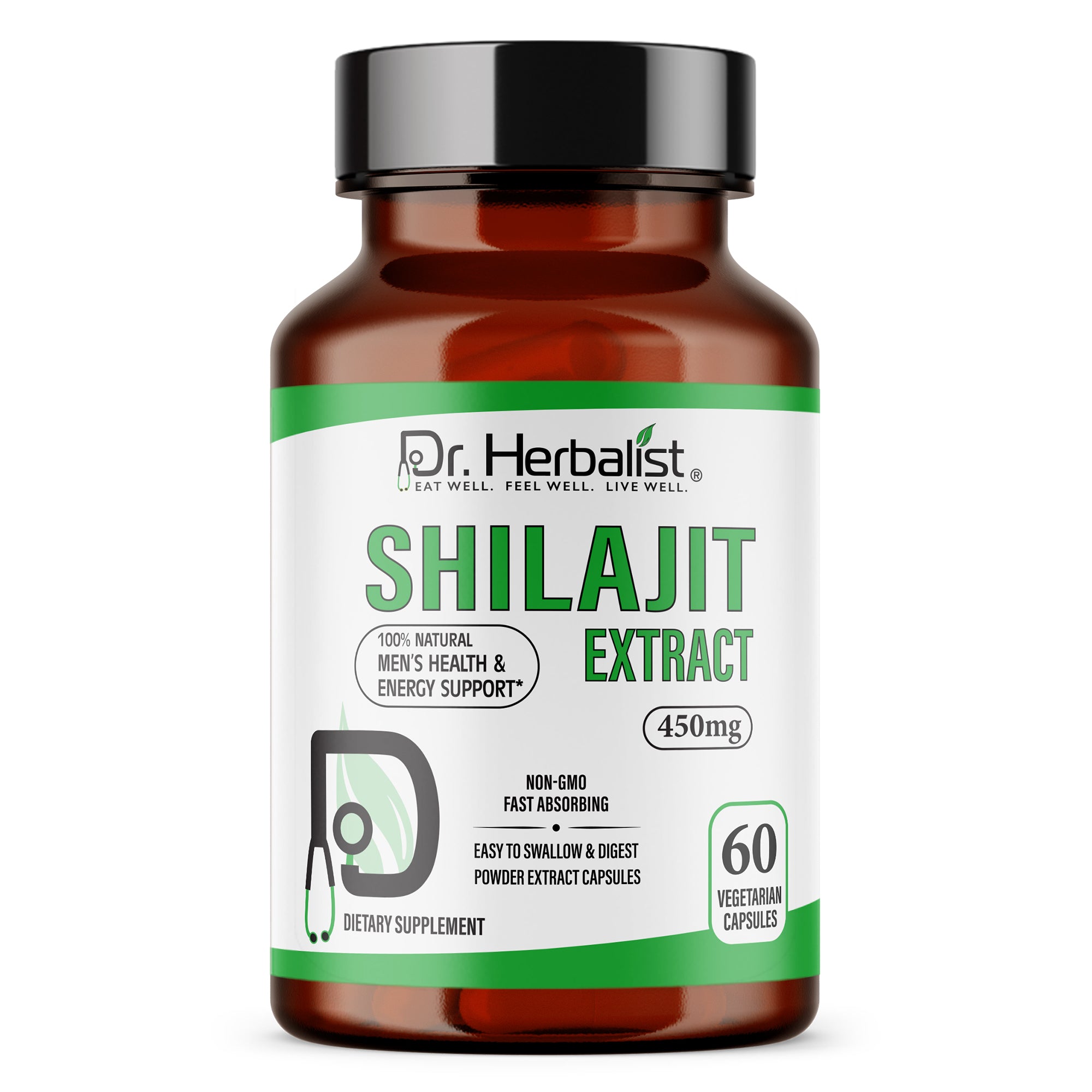 Dr. HERBALIST Shilajit Extract Capsules 450mg - Himalayan Mineral Resin with Fulvic Acid & 80+ Trace Minerals | Supports Energy Vitality & Stamina* | Halal, Vegan | 60ct