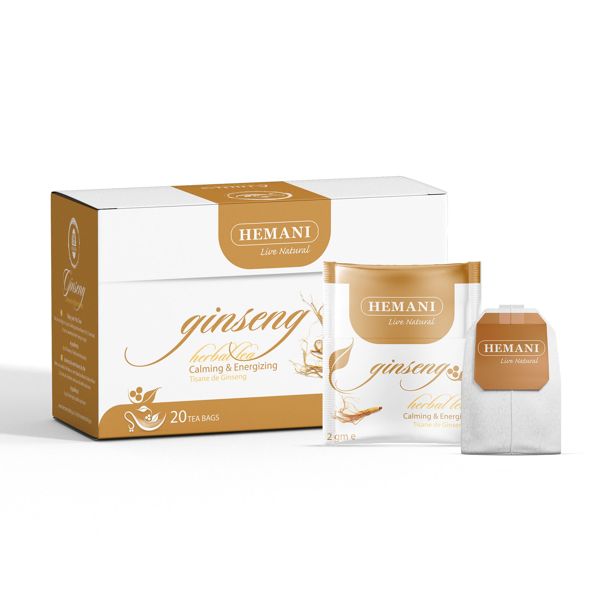 Hemani Ginseng Herbal Tea Panax ginseng - 20 Tea Bags | Pure, Natural & Revitalizing Brew | Promotes Energy, Clarity & Wellness.