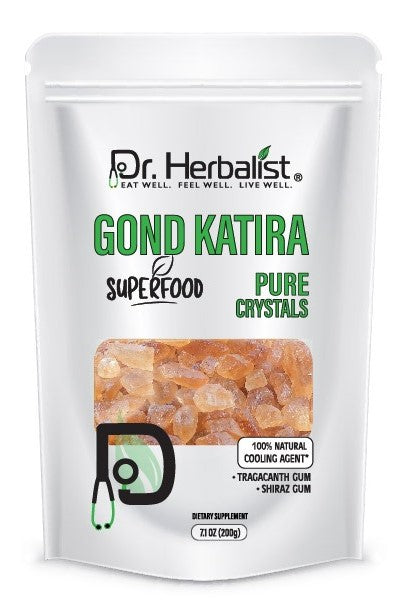 Dr. HERBALIST Gond Katira 200g - Natural Tragacanth Gum Crystals | Traditional Summer Cooling Drink Ingredient | Soak Overnight for Translucent Gel | Halal, Vegan