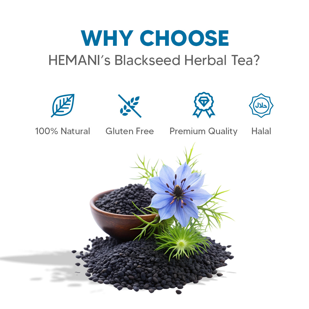 Hemani Black Seed Tea Nigella sativa - 20 Tea Bags | Natural Digestive Blend | Boosts Energy & Vitality | Herbal Infusion for Wellness & Relaxation | Vegan-Friendly, Halal.