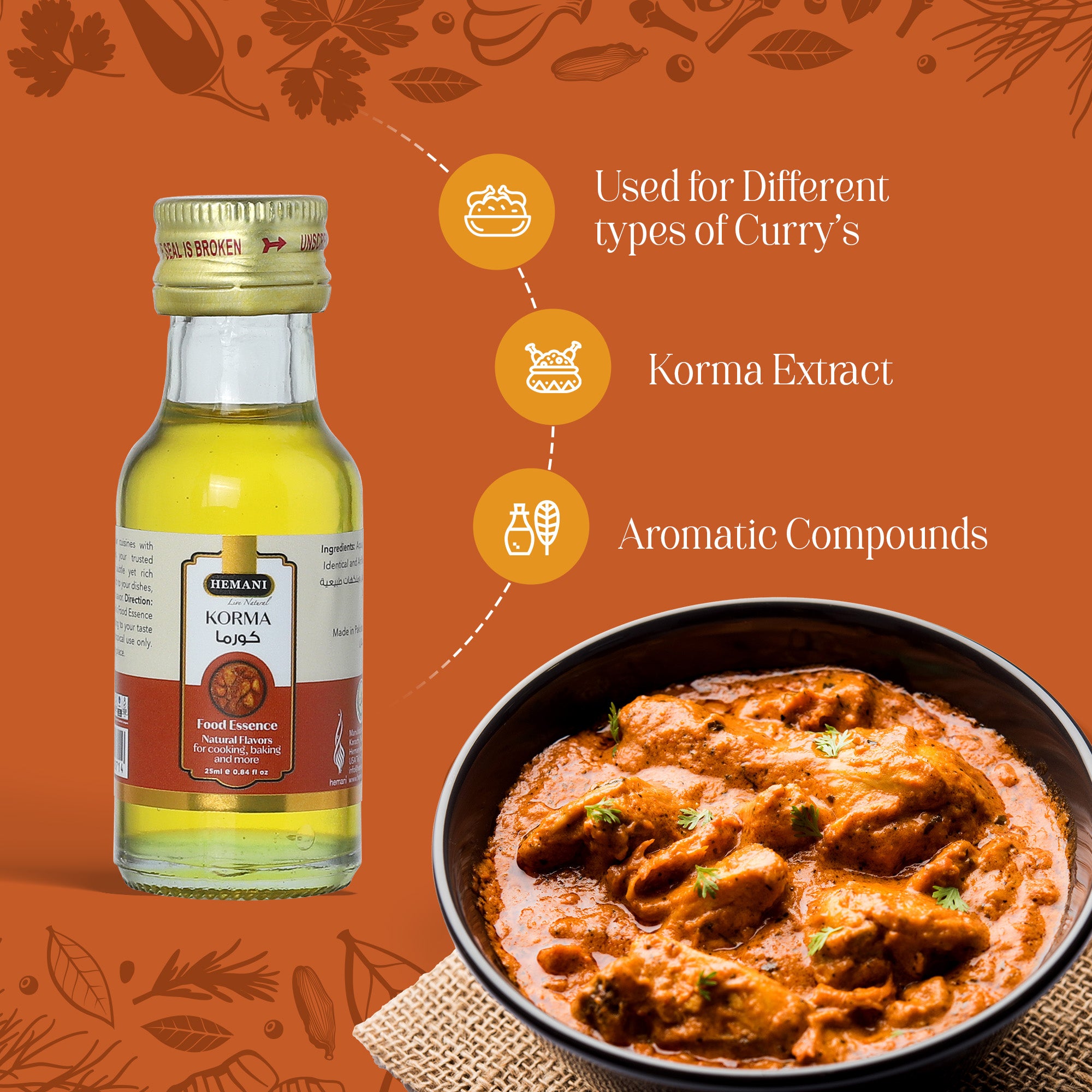 Hemani Korma Food Essence 25 ml - Halal, Natural, and Concentrated Korma Flavor for Indian Recipes, Cooking, and Baking - Perfect for Chicken Korma, Lamb Korma, and Vegetable Korma