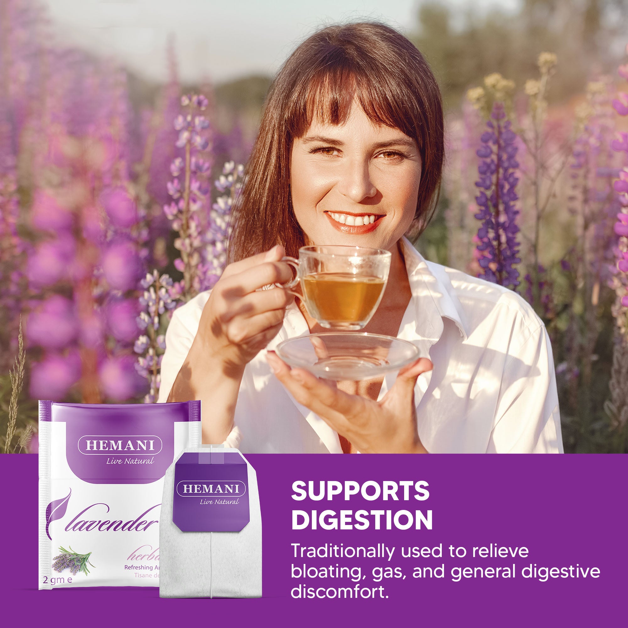 Hemani Lavender Tea - Lavandula Angustifolia (20 Tea Bags) - Soothing Herbal Bliss for Relaxation, Calm & Mindful Serenity, Natural Tranquility, Expertly Crafted for Self-Care.