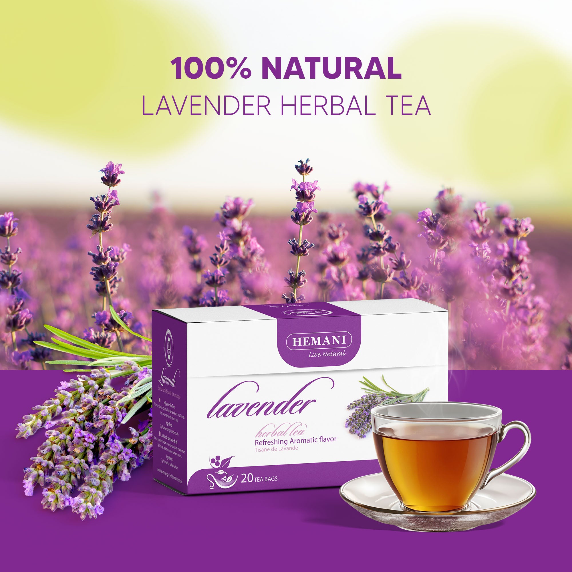 Hemani Lavender Tea - Lavandula Angustifolia (20 Tea Bags) - Soothing Herbal Bliss for Relaxation, Calm & Mindful Serenity, Natural Tranquility, Expertly Crafted for Self-Care.