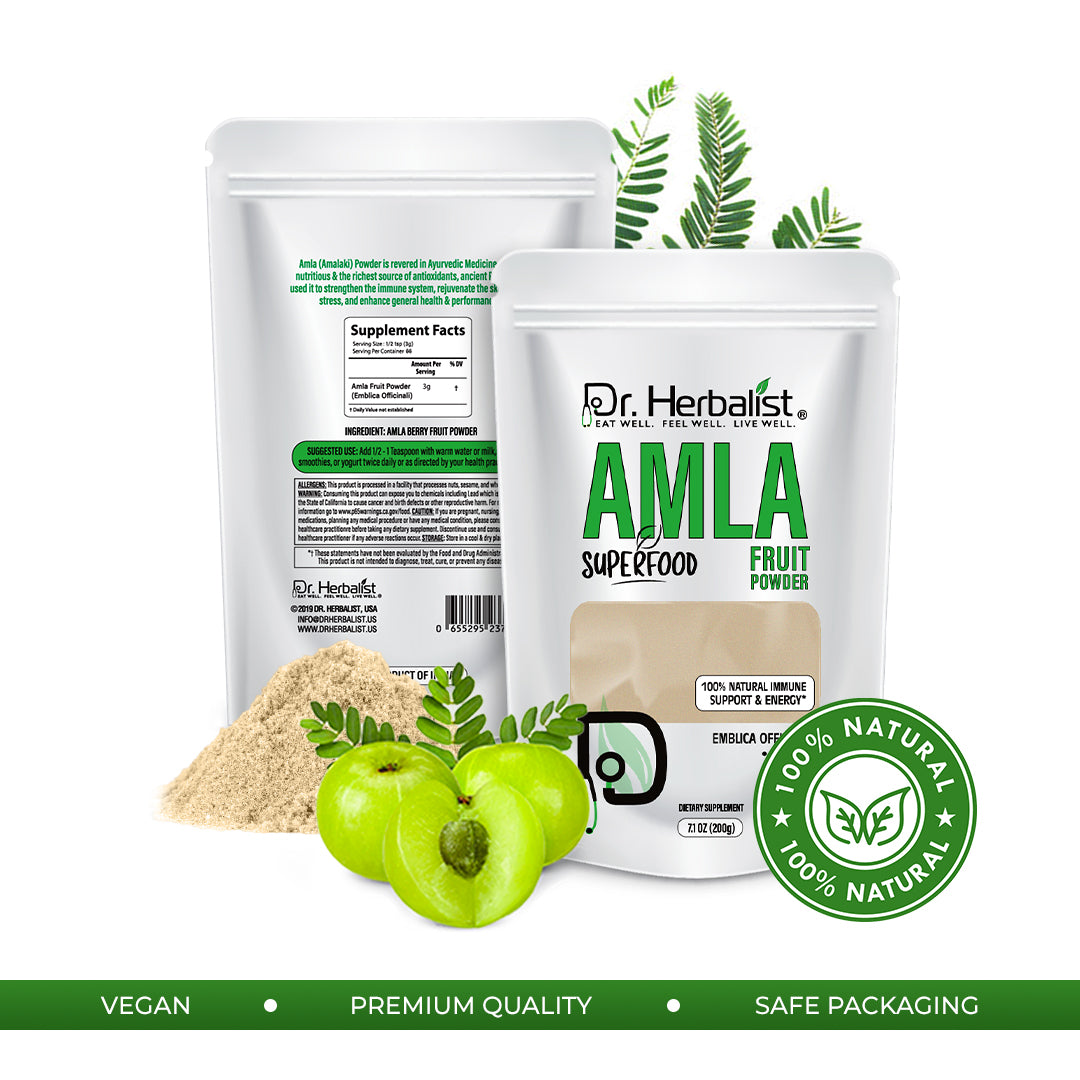 Dr. HERBALIST Amla Powder 200g - Pure Phyllanthus Emblica (Indian Gooseberry) with Heat-Stable Vitamin C | Supports Antioxidant Wellness Hair & Skin Vitality* | Halal, Vegan