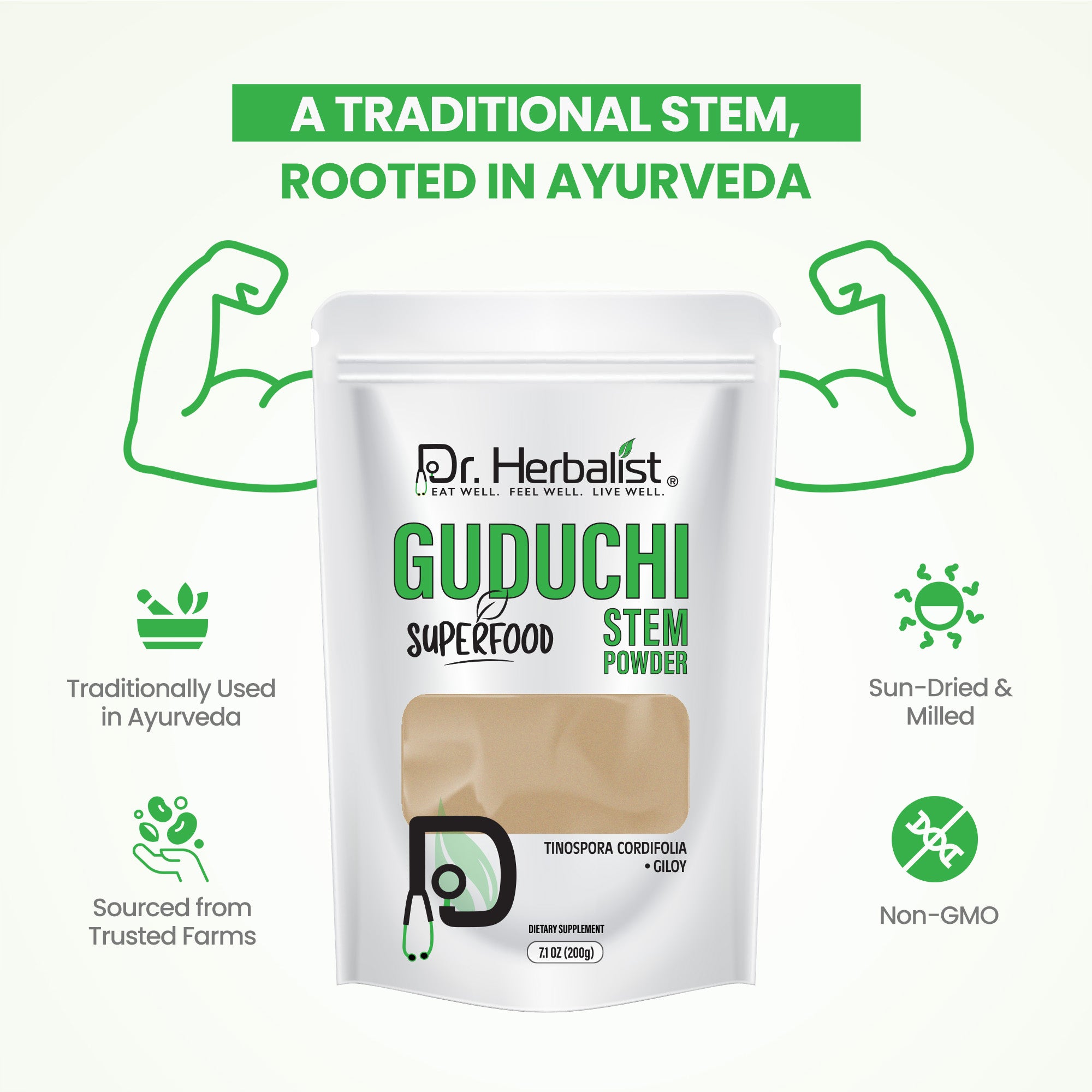 Dr. HERBALIST Guduchi Powder 200g - Pure Tinospora Cordifolia (Giloy/Amrit) | Supports Immune Modulation & Vitality* | The 'Divine Nectar' Herb | Halal, Vegan