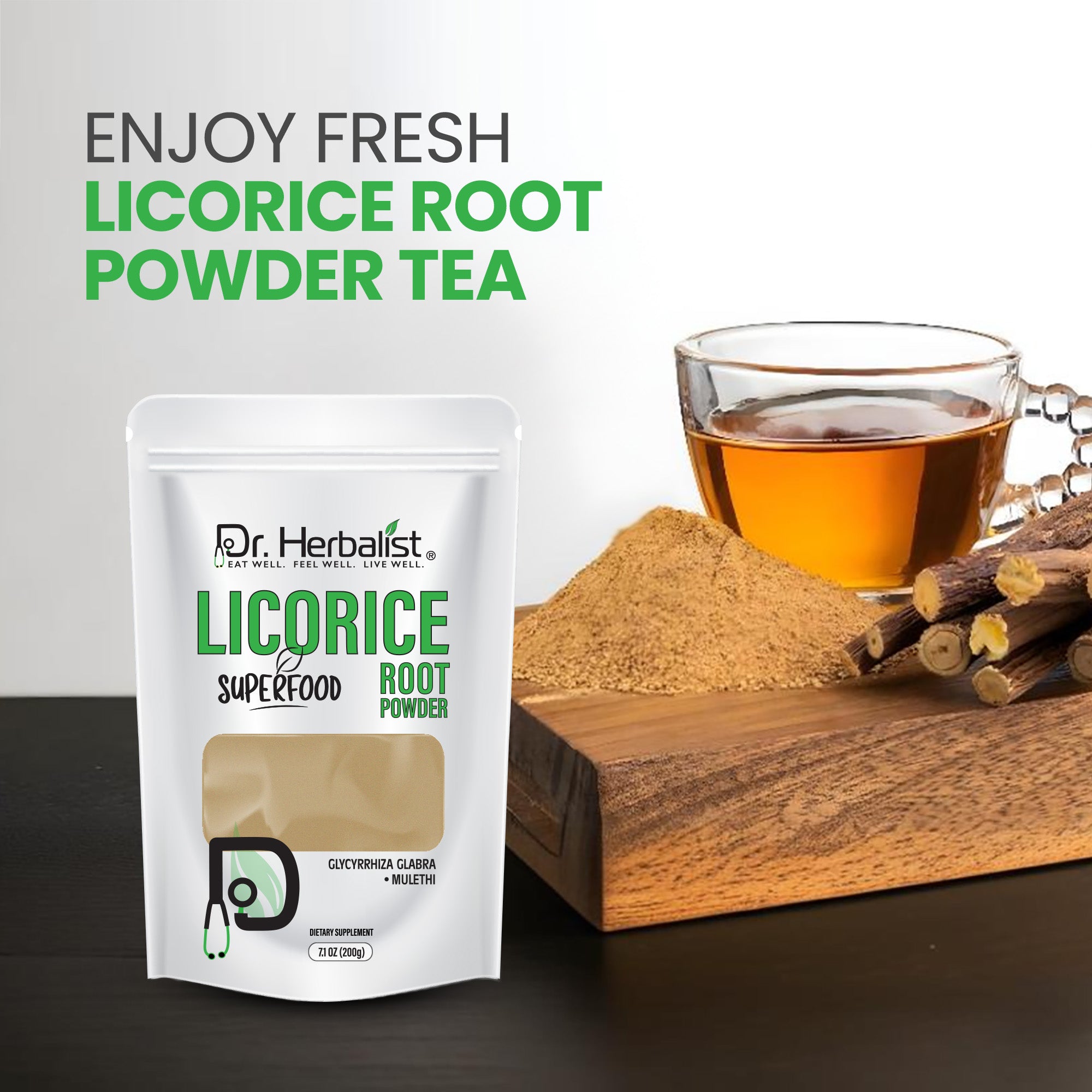 Dr. HERBALIST Licorice Powder 200g - Pure Glycyrrhiza Glabra (Mulethi) Value Size | Supports Digestive & Respiratory Wellness* | Halal, Vegan