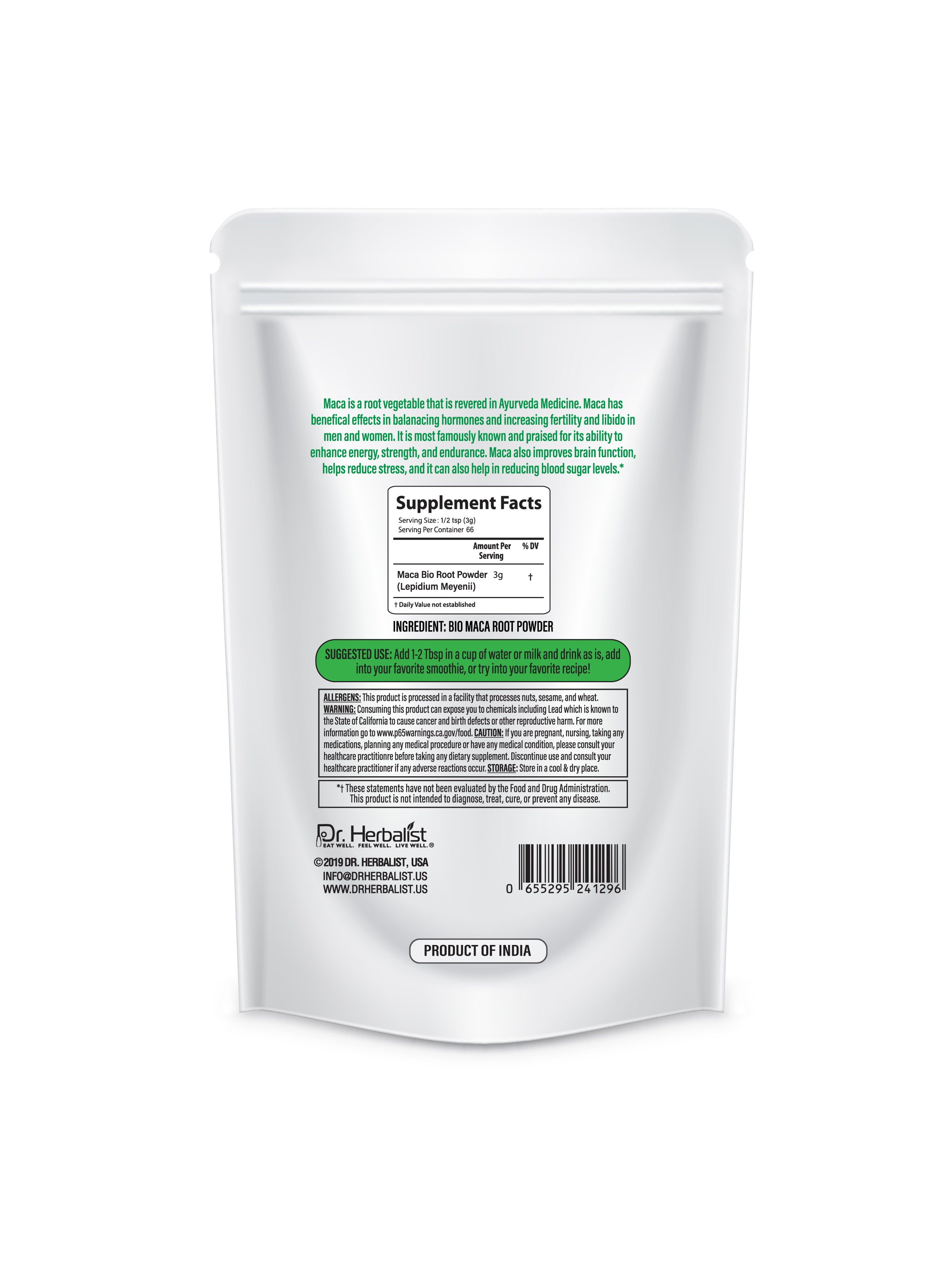 DR. HERBALIST Maca Bio Root Powder 200g