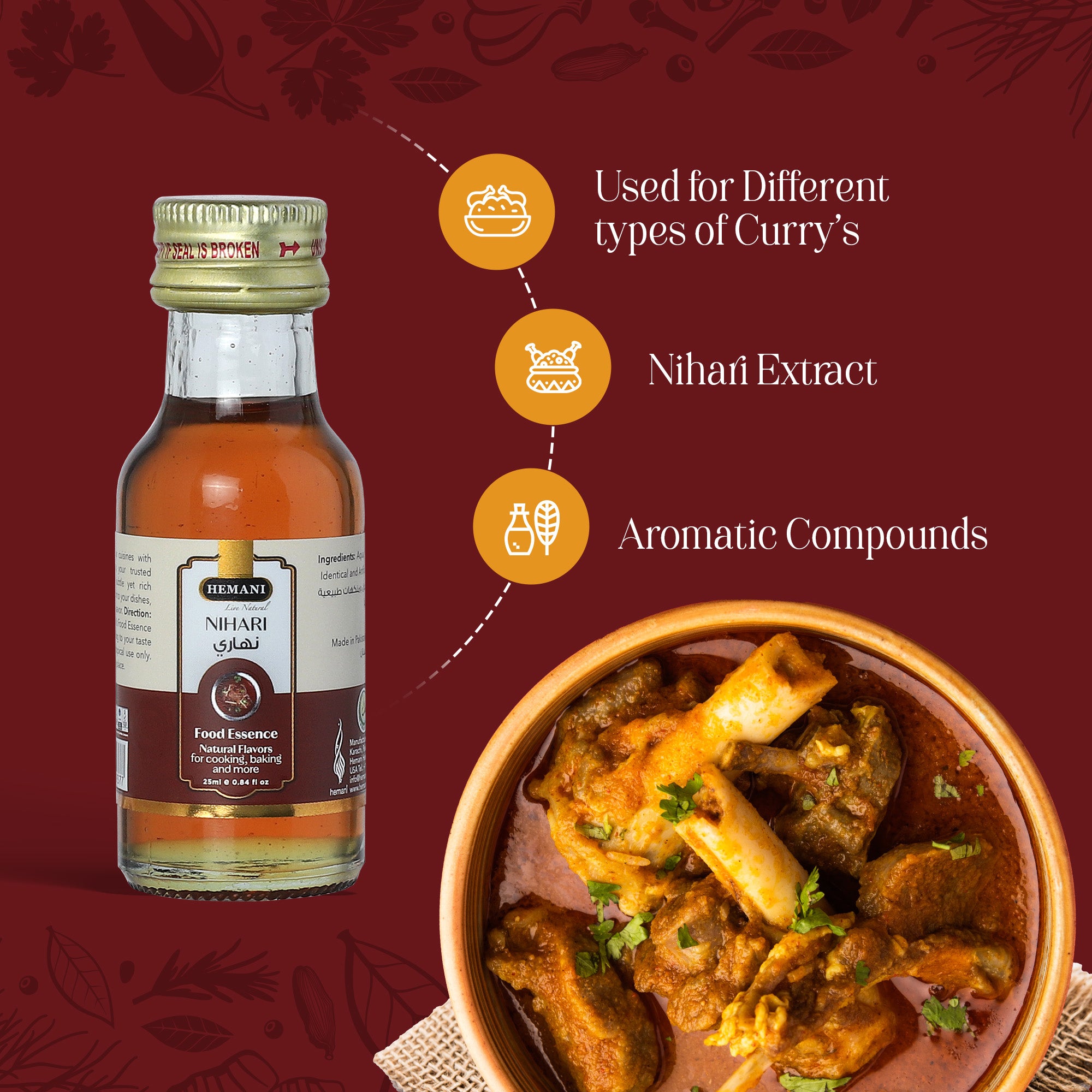 Hemani Nihari Food Essence 25 ml- Halal, Natural, and Concentrated Nihari Flavor for Pakistani and Indian Recipes, Cooking, and Baking - Perfect for Beef Nihari, Lamb Nihari, and Chicken Nihari