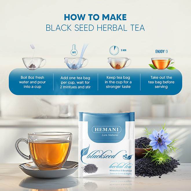 Hemani Black Seed Tea Nigella sativa - 20 Tea Bags | Natural Digestive Blend | Boosts Energy & Vitality | Herbal Infusion for Wellness & Relaxation | Vegan-Friendly, Halal.