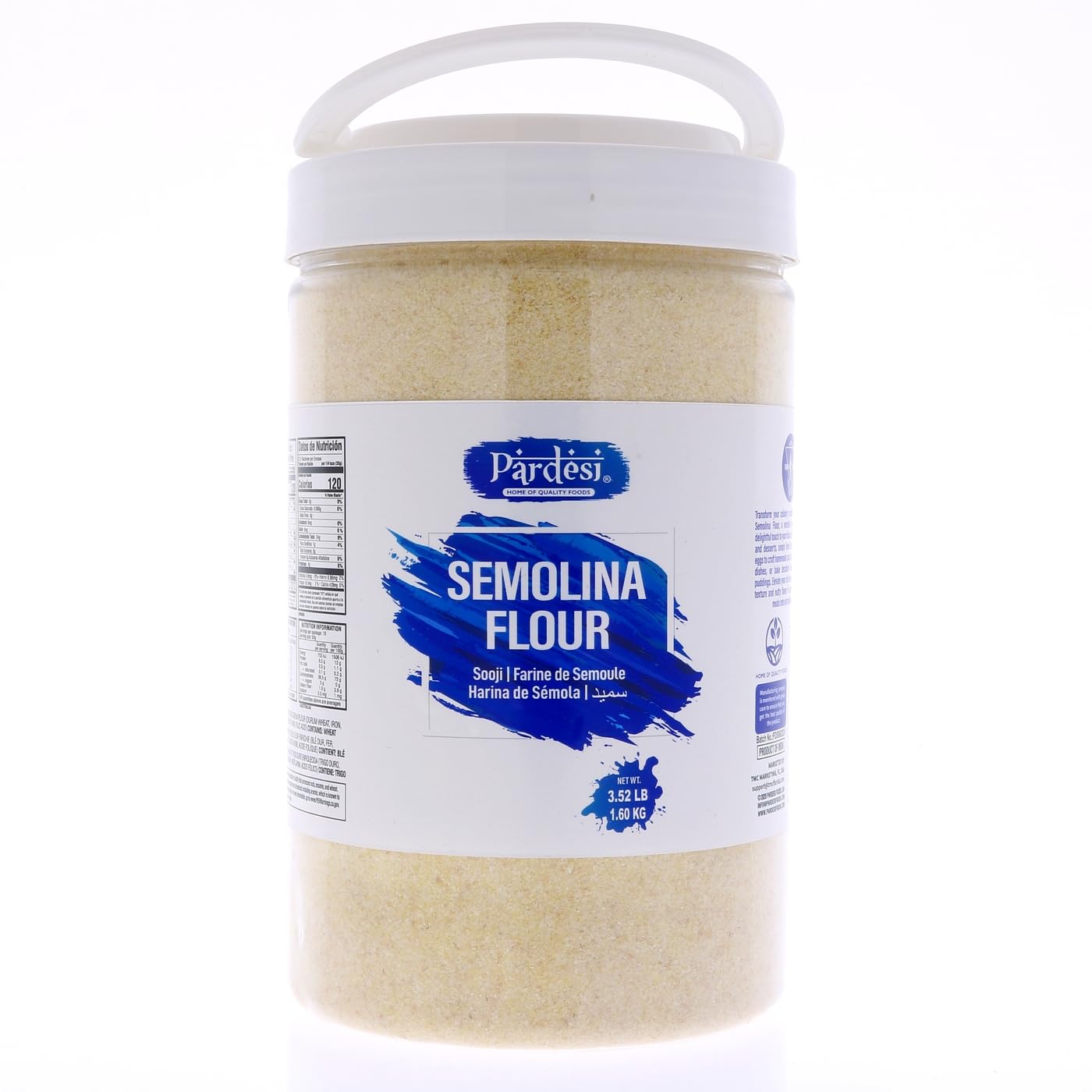 Pardesi Sooji 3.5LB Jar - Premium Sooji/Rava (Semolina) for South Asian Cooking & Baking | Halal, Non-GMO, Vegan | Resealable Pack